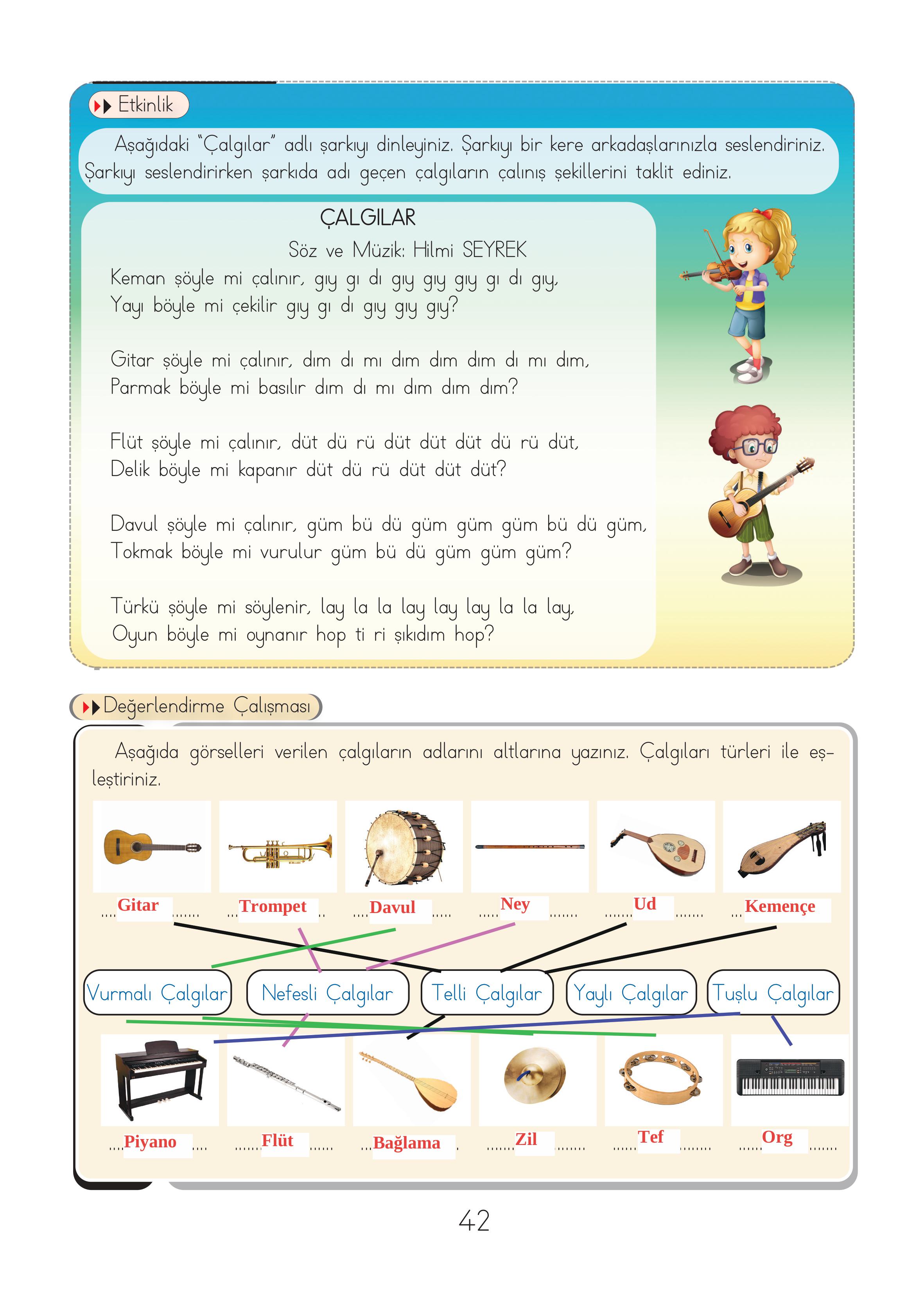 3. Sınıf Hecce Yayıncılık Müzik Ders Kitabı Sayfa 42 Cevapları