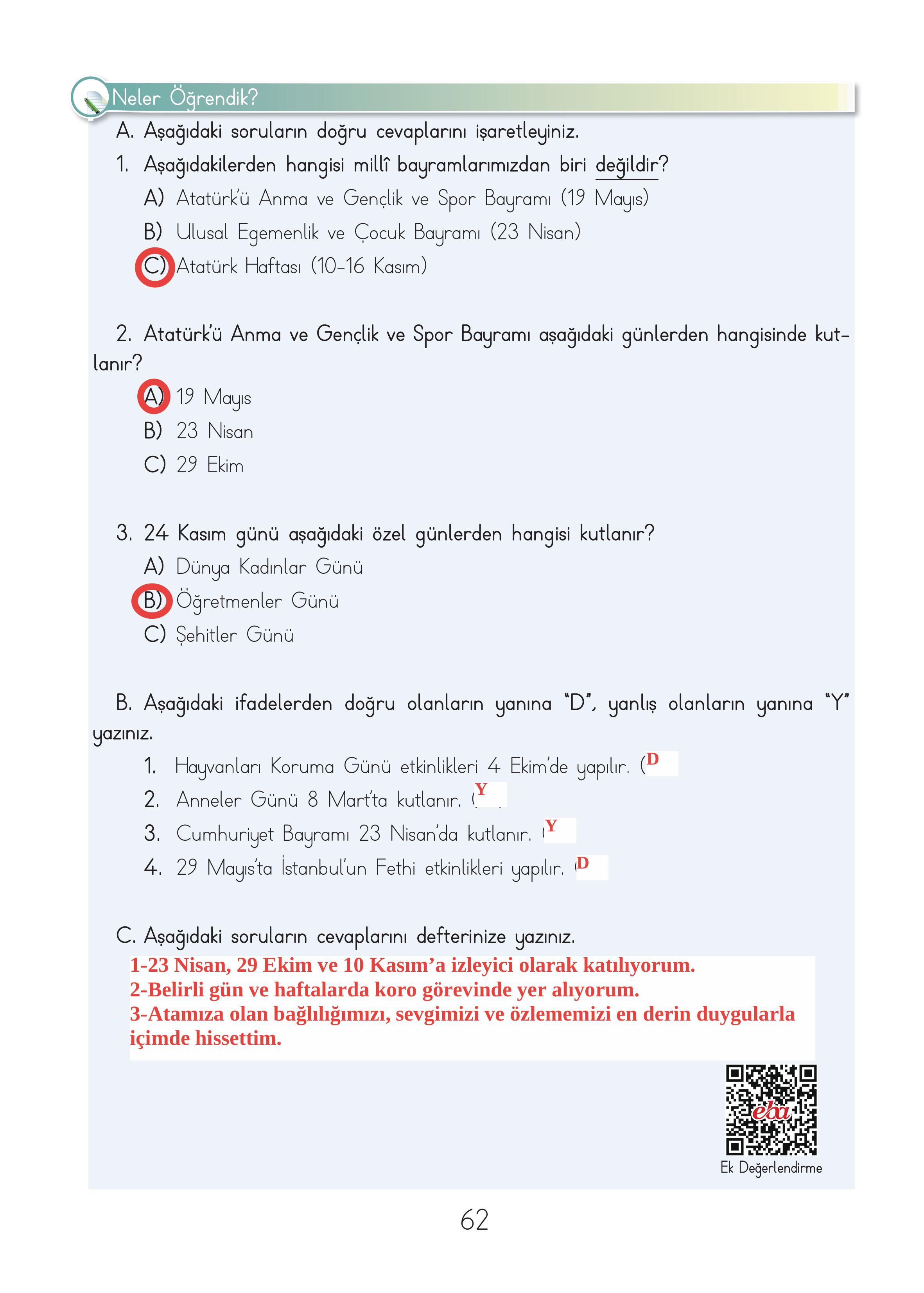 3. Sınıf Hecce Yayıncılık Müzik Ders Kitabı Sayfa 62 Cevapları