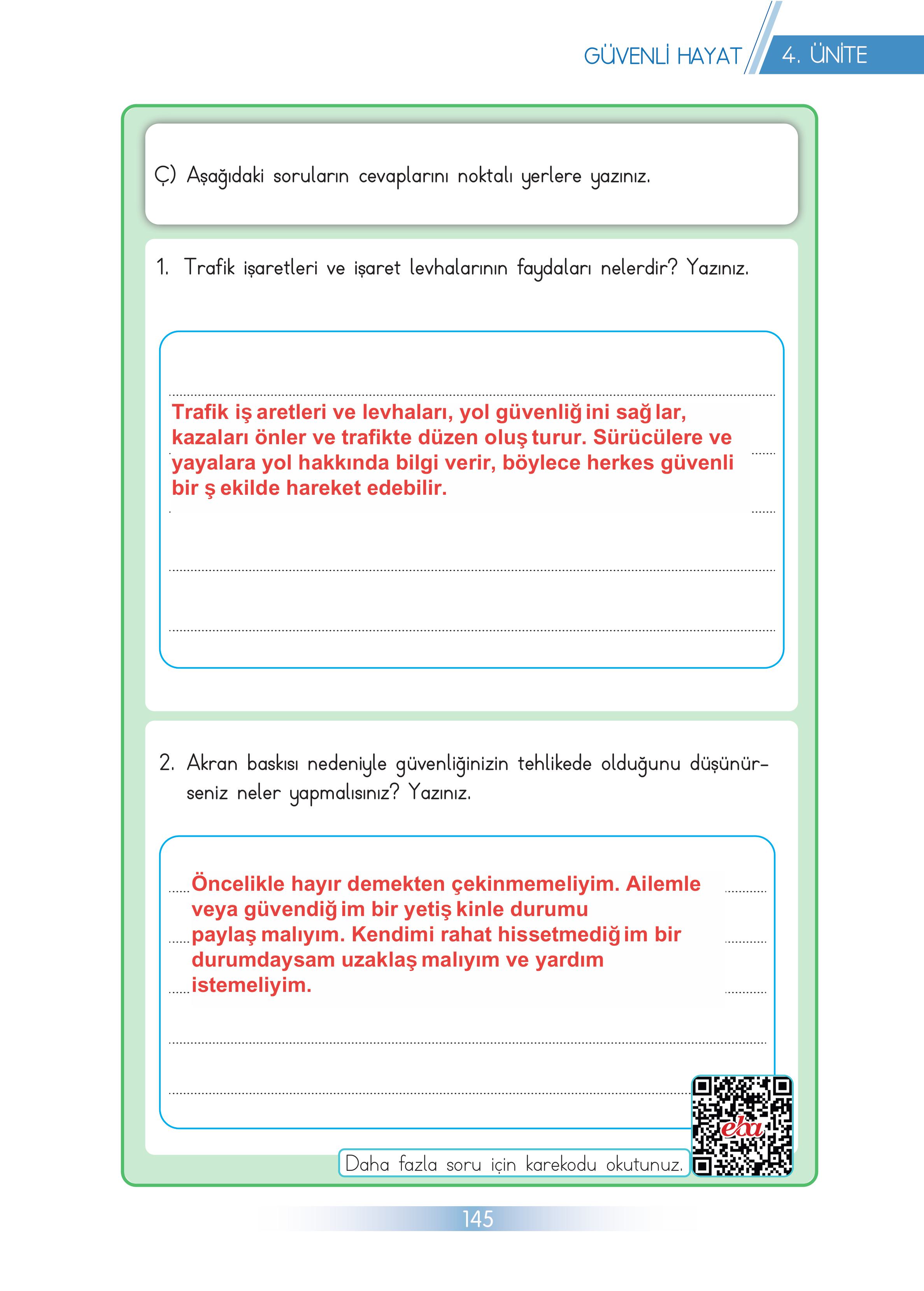 3. Sınıf Meb Yayınları Hayat Bilgisi Ders Kitabı Sayfa 145 Cevapları 3. Sınıf Meb Yayınları Hayat Bilgisi Ders Kitabı Sayfa 145 Cevapları
