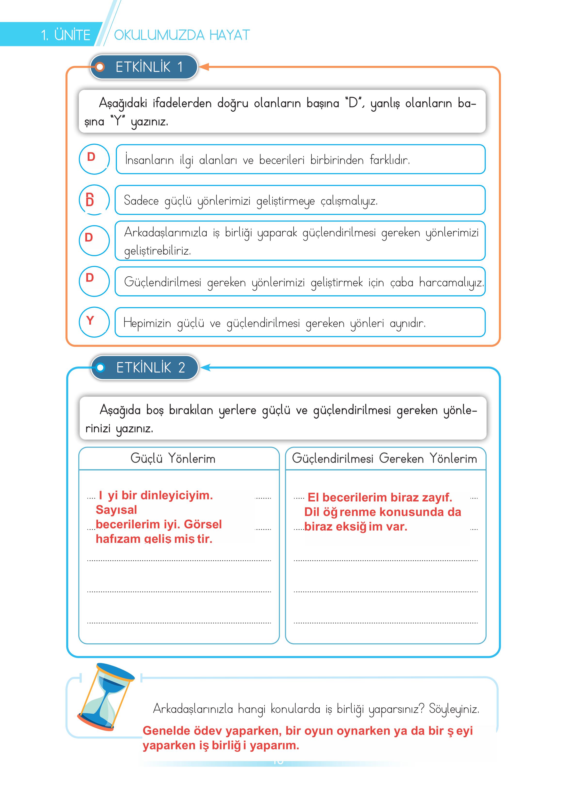 3. Sınıf Meb Yayınları Hayat Bilgisi Ders Kitabı Sayfa 16 Cevapları