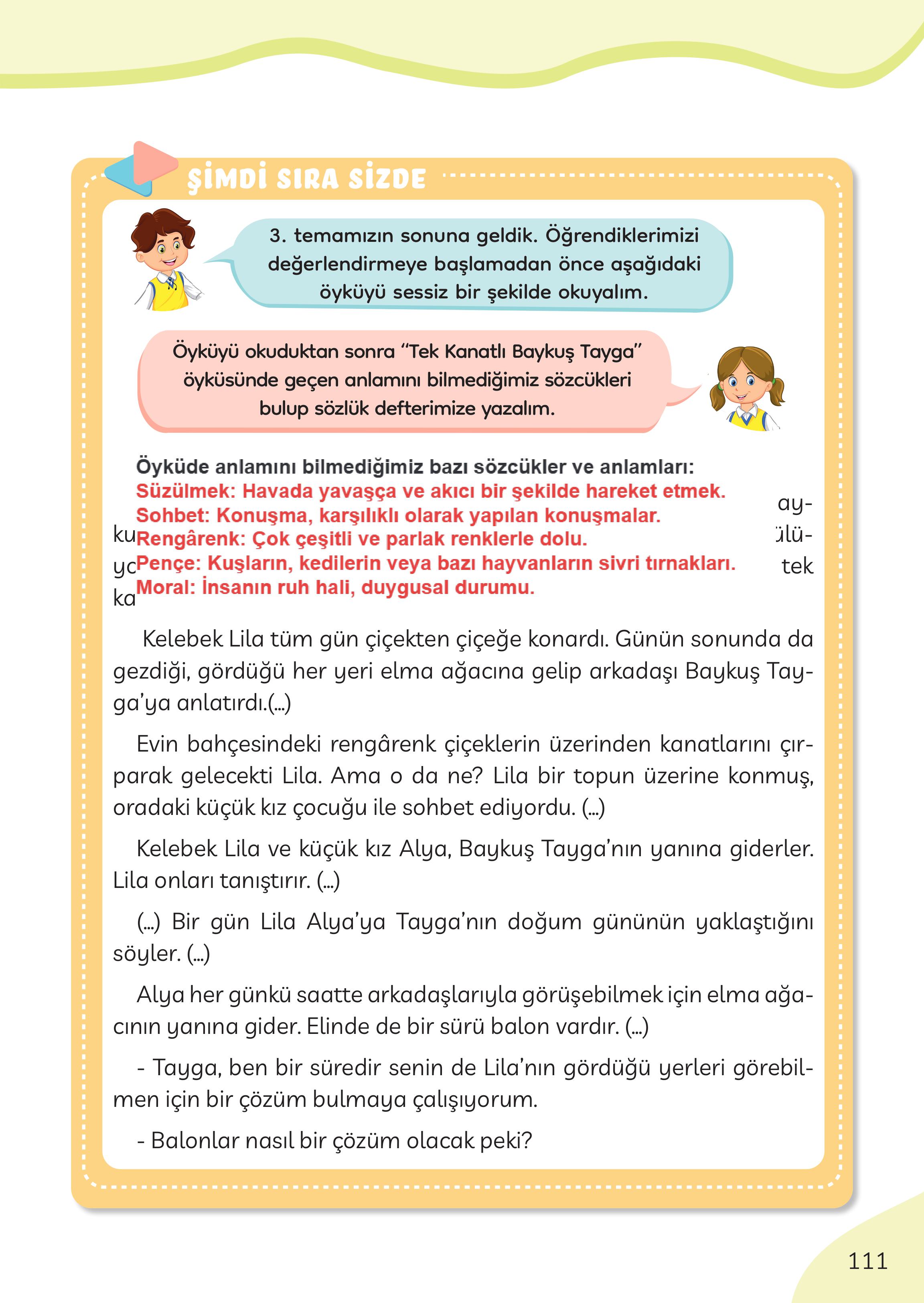 3. Sınıf Meb Yayınları Türkçe Ders Kitabı Sayfa 111 Cevapları