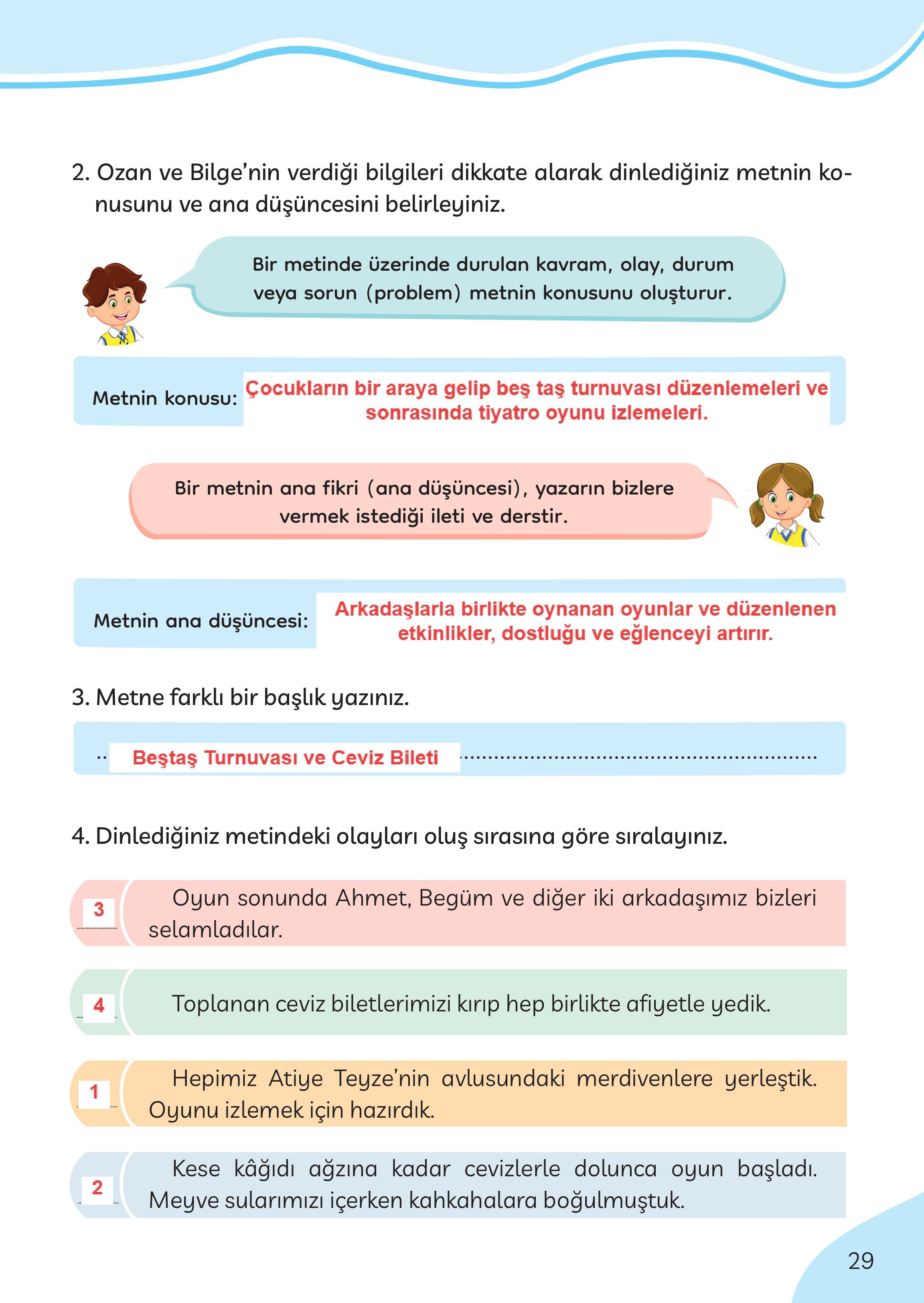 3. Sınıf Meb Yayınları Türkçe Ders Kitabı Sayfa 29 Cevapları
