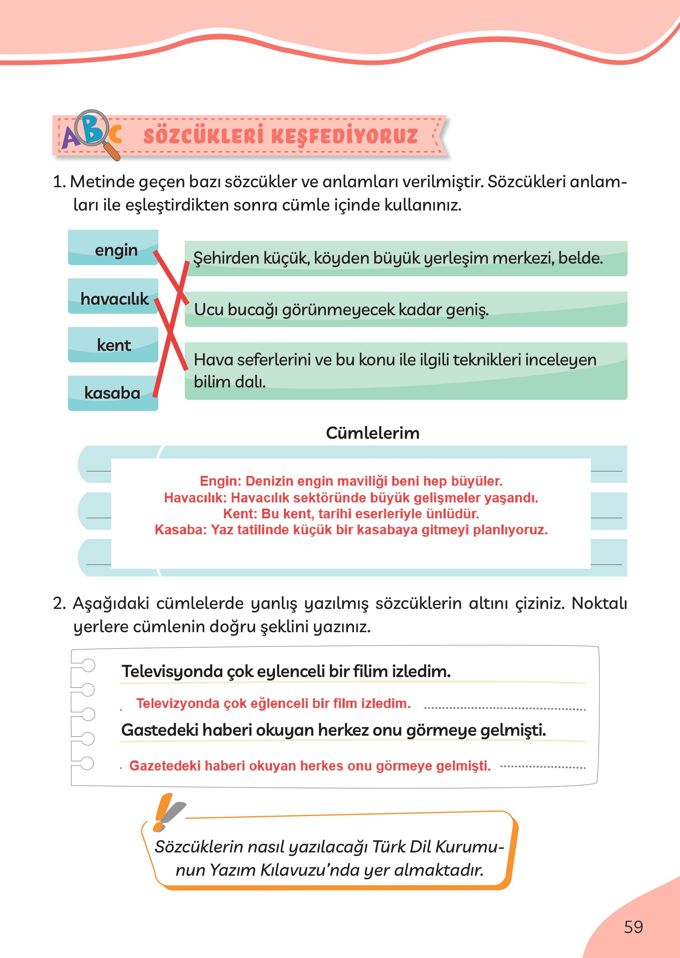 3. Sınıf Meb Yayınları Türkçe Ders Kitabı Sayfa 59 Cevapları 3. Sınıf Meb Yayınları Türkçe Ders Kitabı Sayfa 59 Cevapları