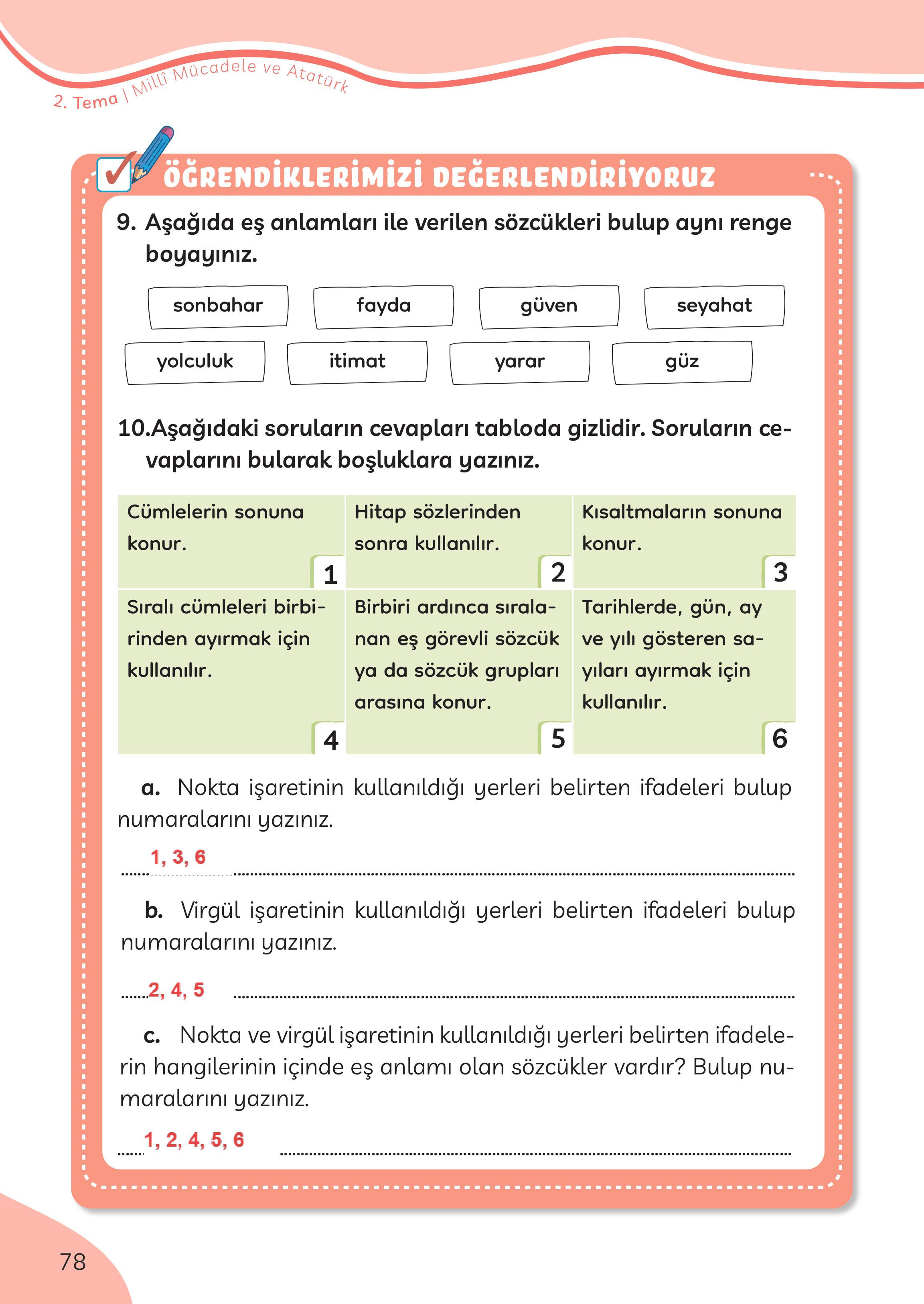 3. Sınıf Meb Yayınları Türkçe Ders Kitabı Sayfa 78 Cevapları