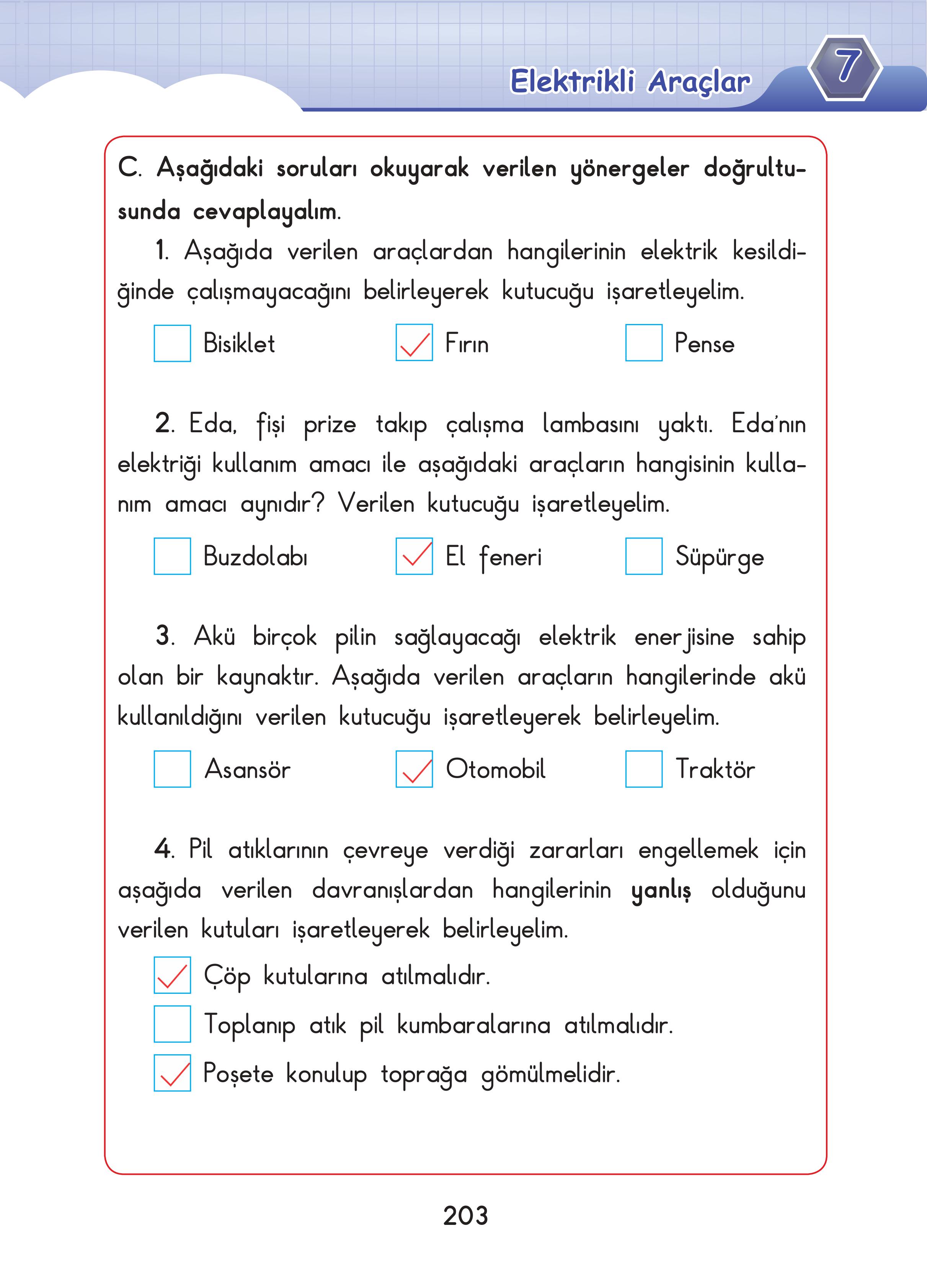 3. Sınıf Sdr Dikey Yayıncılık Fen Bilimleri Ders Kitabı Sayfa 203 Cevapları