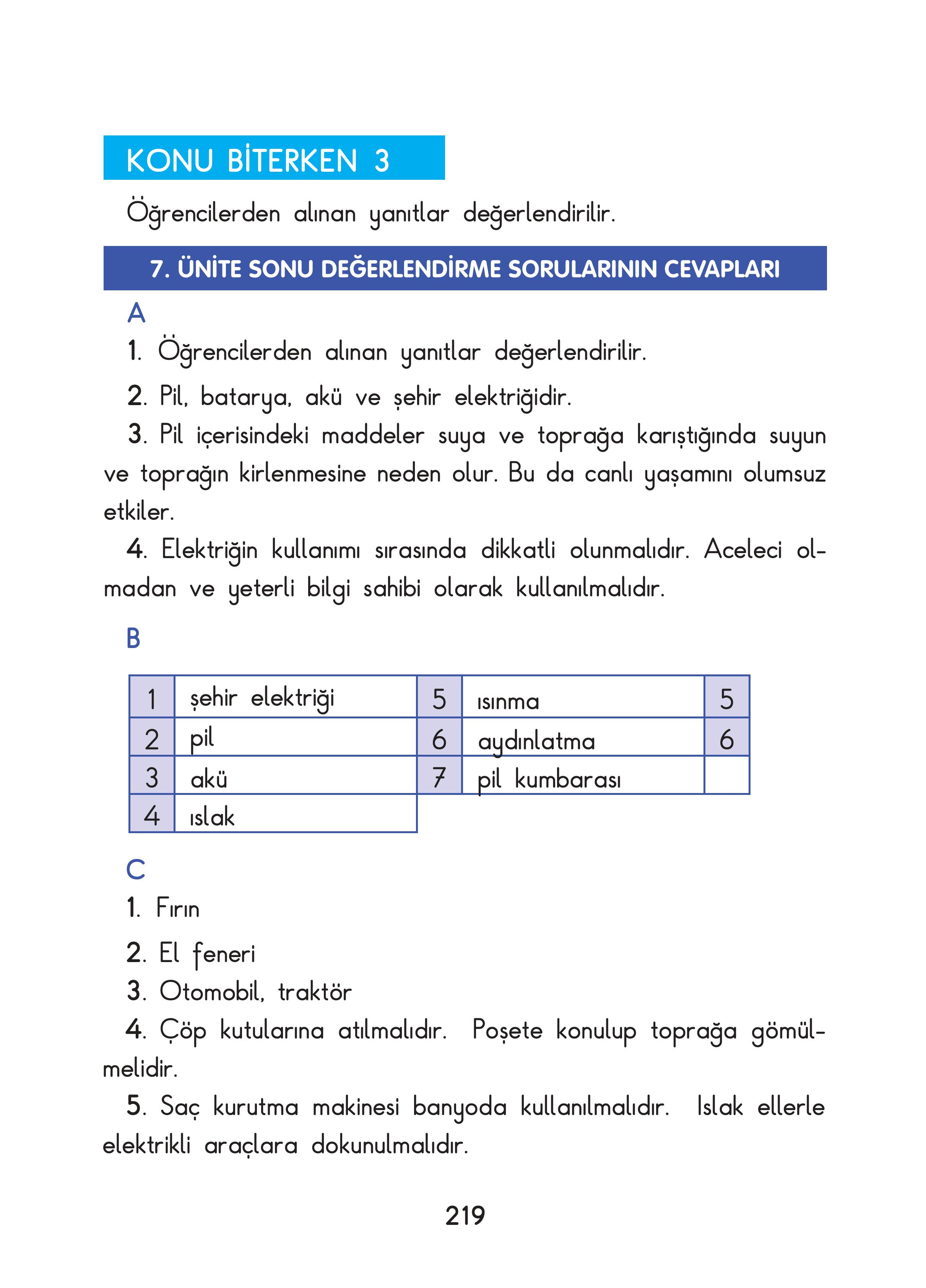 3. Sınıf Sdr Dikey Yayıncılık Fen Bilimleri Ders Kitabı Sayfa 219 Cevapları