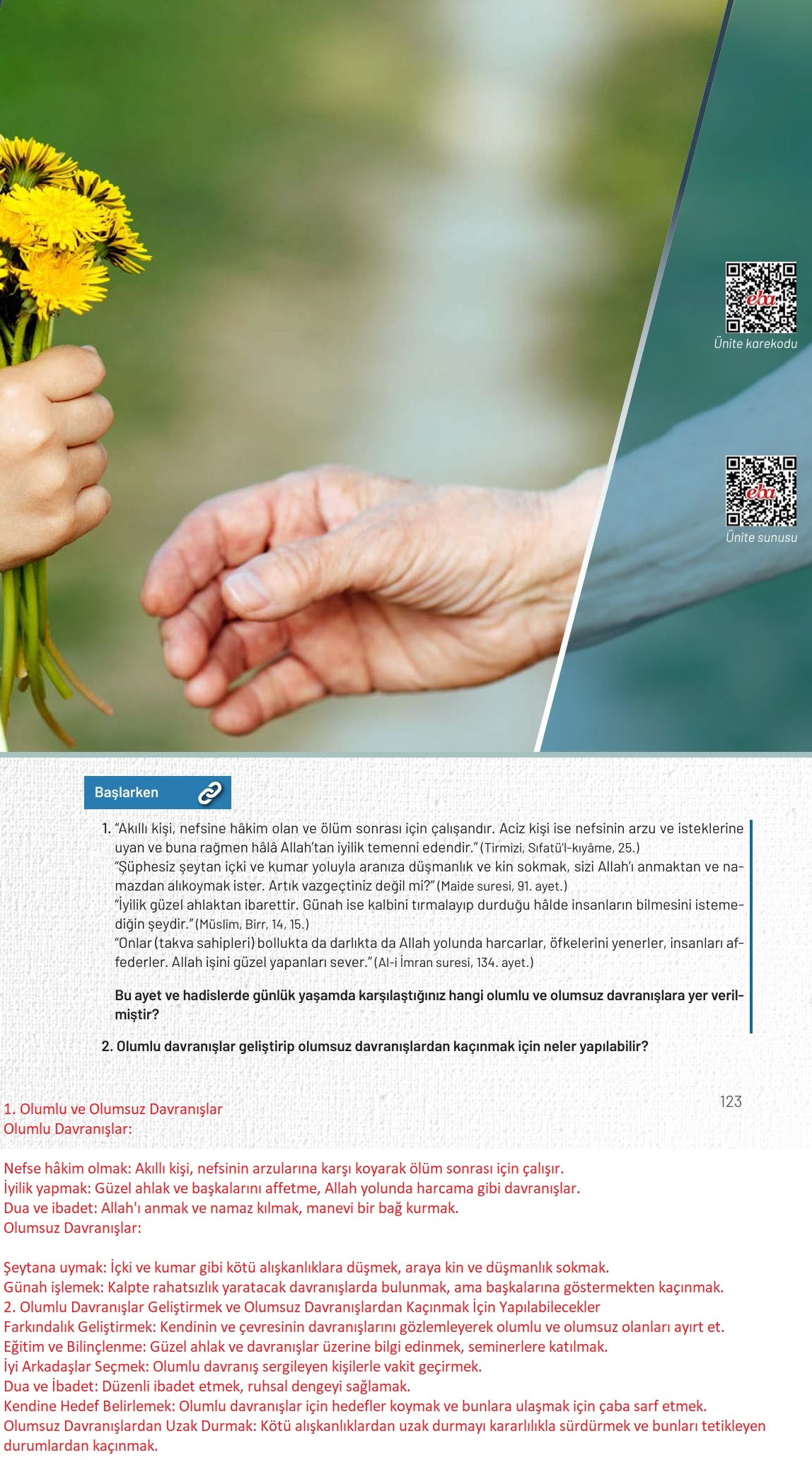 9. Sınıf Meb Yayınları Temel Dini Bilgiler Ders Kitabı Sayfa 123 Cevapları