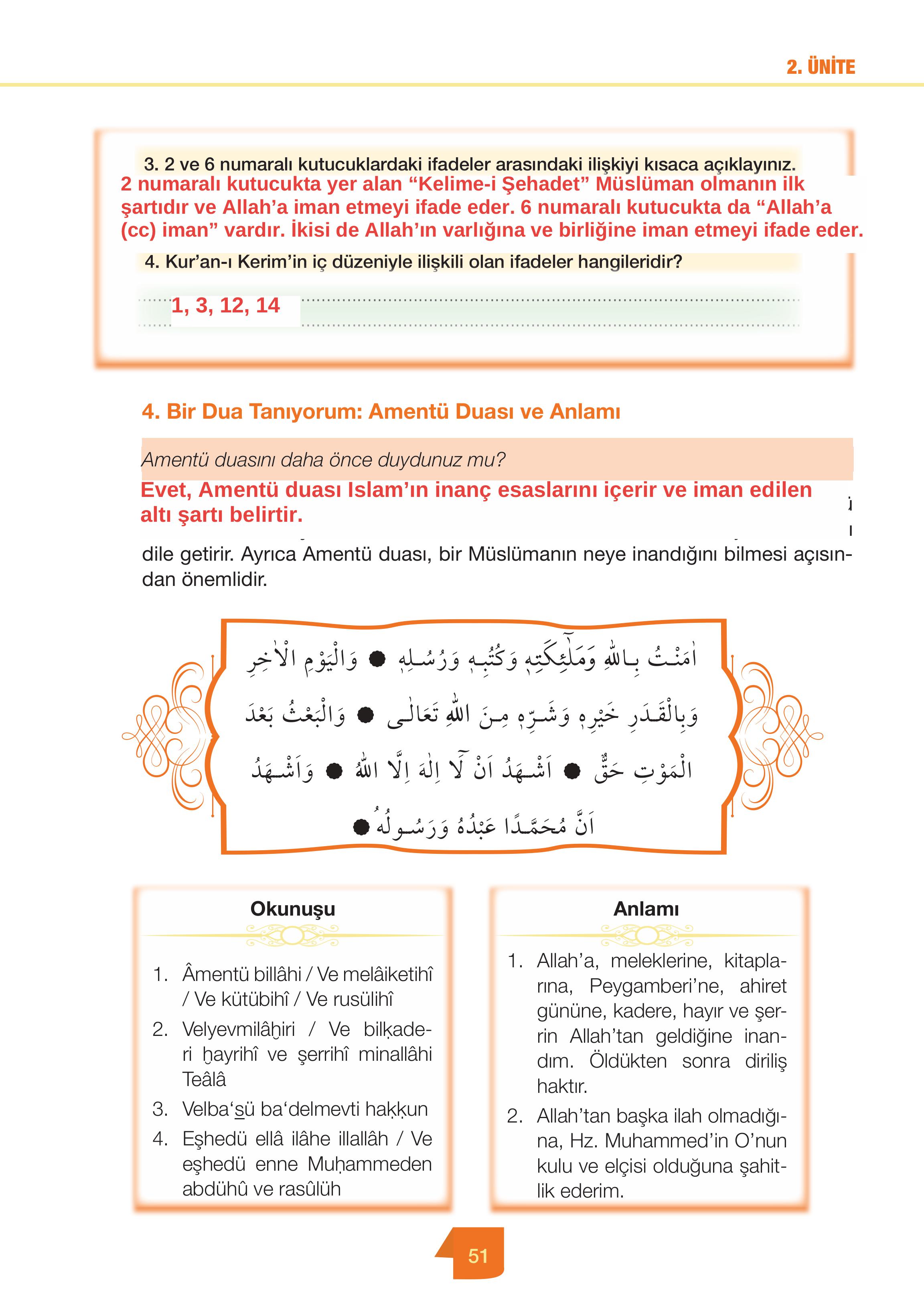 4. Sınıf Meb Yayınları Din Kültürü Ve Ahlak Bilgisi Ders Kitabı Sayfa 51 Cevapları