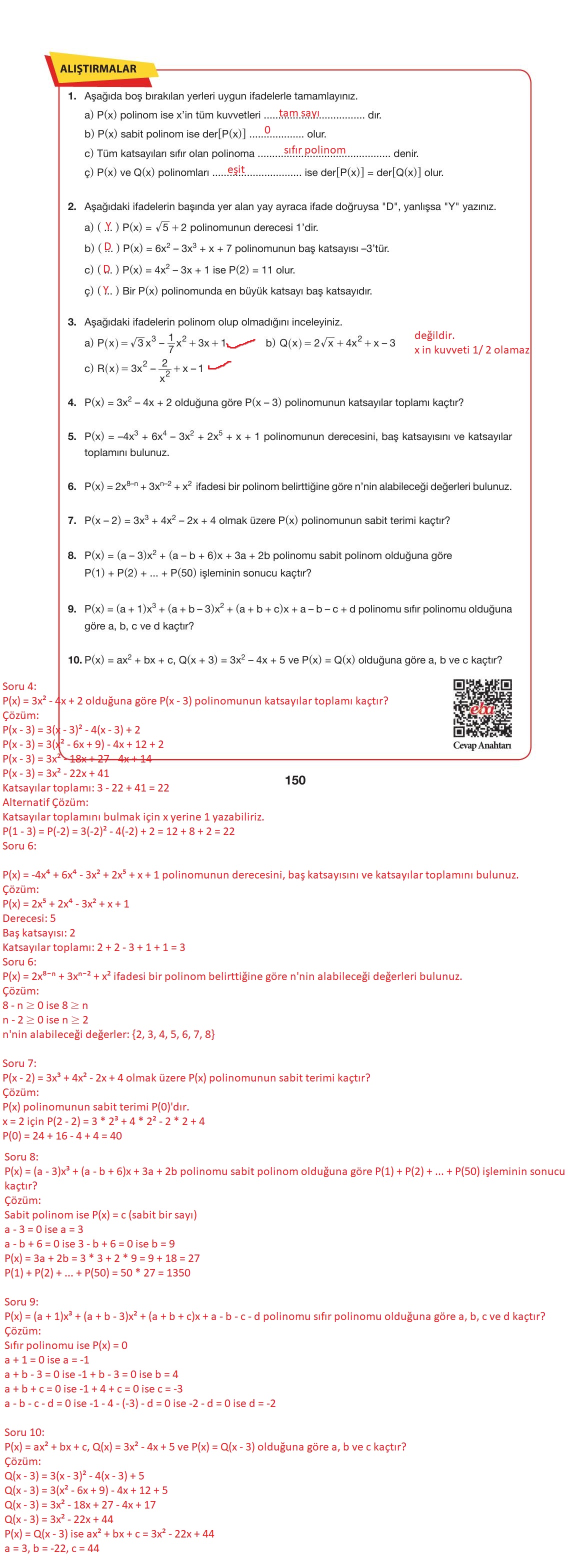10. Sınıf Hecce Yayıncılık Matematik Ders Kitabı Sayfa 150 Cevapları 10. Sınıf Hecce Yayıncılık Matematik Ders Kitabı Sayfa 150 Cevapları