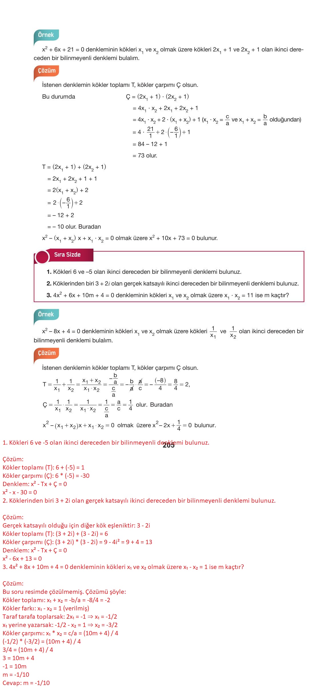 10. Sınıf Hecce Yayıncılık Matematik Ders Kitabı Sayfa 205 Cevapları