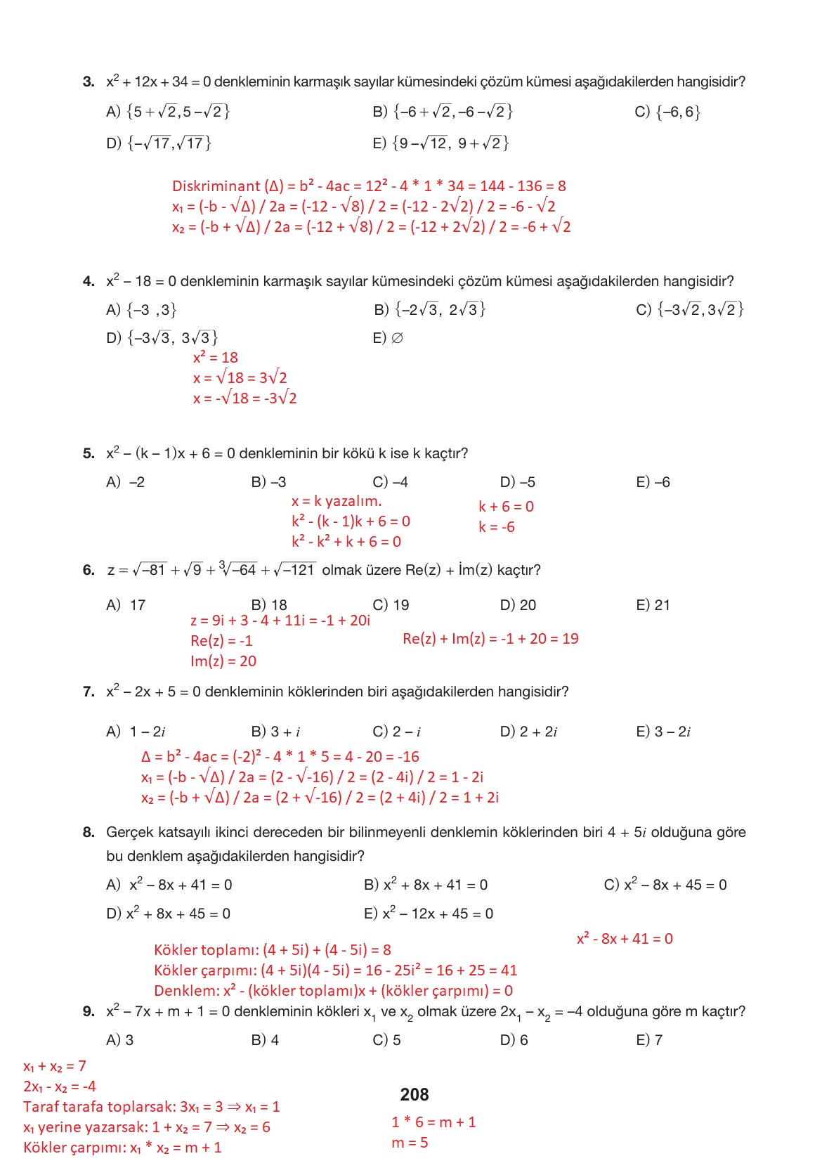 10. Sınıf Hecce Yayıncılık Matematik Ders Kitabı Sayfa 208 Cevapları