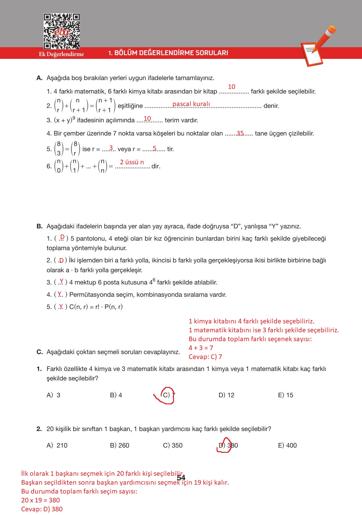 10. Sınıf Hecce Yayıncılık Matematik Ders Kitabı Sayfa 54 Cevapları 10. Sınıf Hecce Yayıncılık Matematik Ders Kitabı Sayfa 54 Cevapları