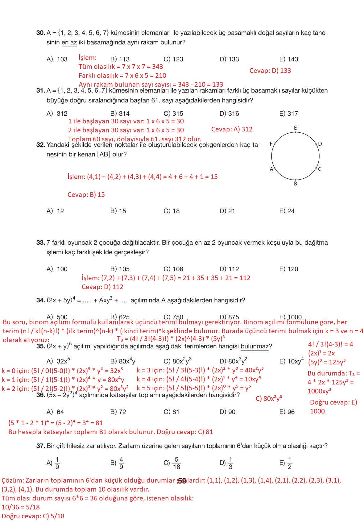 10. Sınıf Hecce Yayıncılık Matematik Ders Kitabı Sayfa 59 Cevapları 10. Sınıf Hecce Yayıncılık Matematik Ders Kitabı Sayfa 59 Cevapları