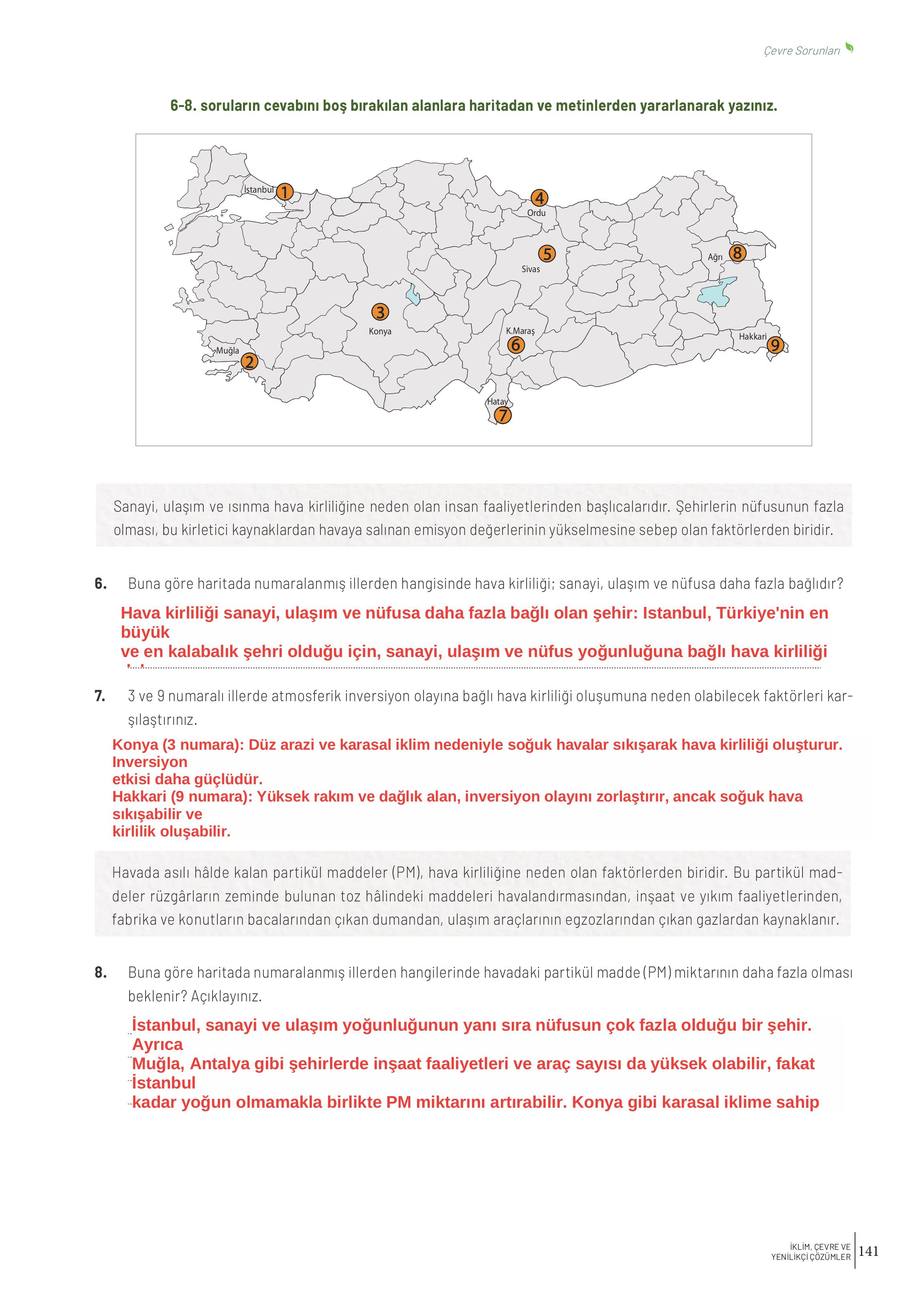 10. Sınıf Meb Yayınları İklim Çevre Ve Yenilikçi Çözümler Ders Kitabı Sayfa 141 Cevapları