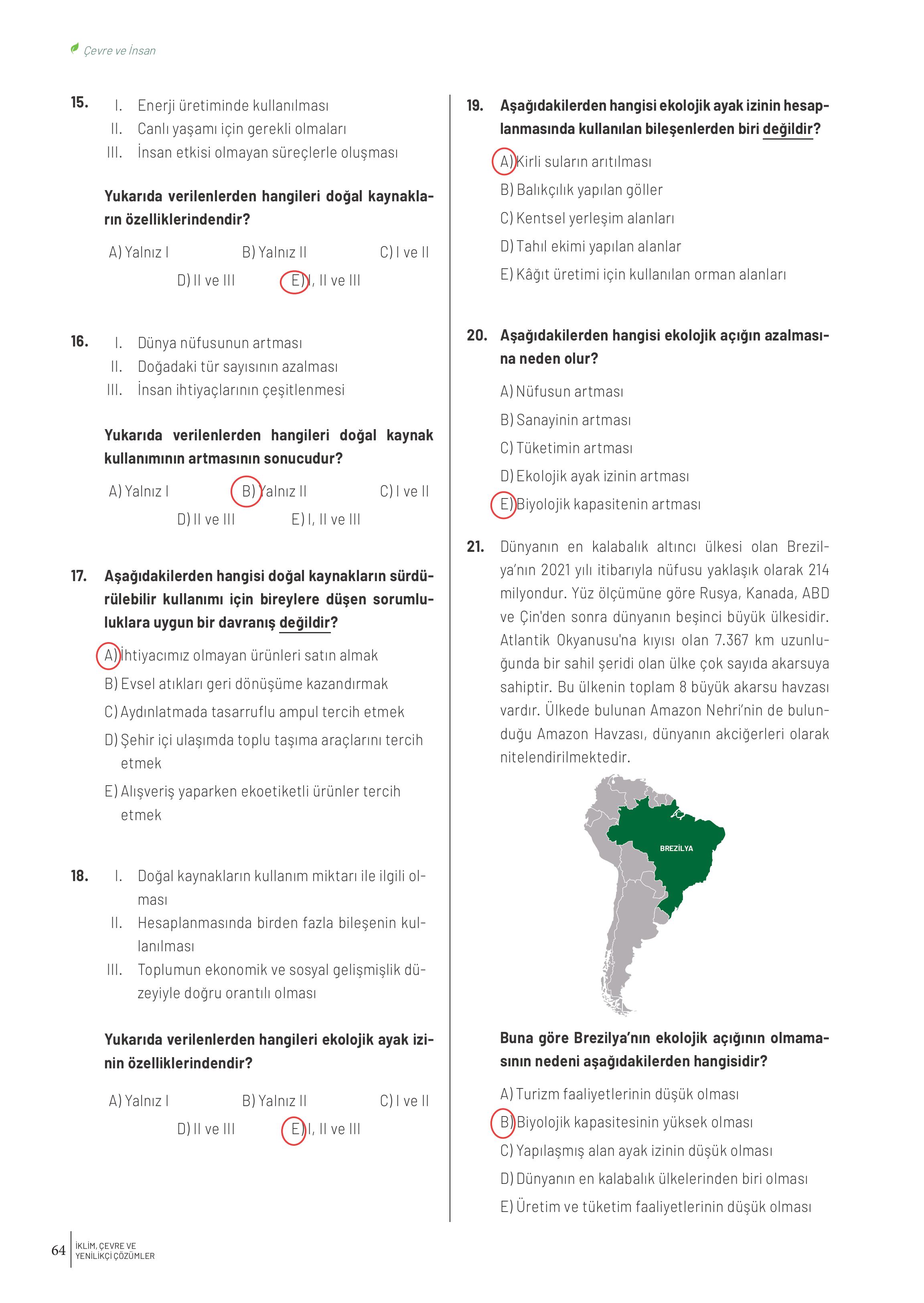 10. Sınıf Meb Yayınları İklim Çevre Ve Yenilikçi Çözümler Ders Kitabı Sayfa 64 Cevapları