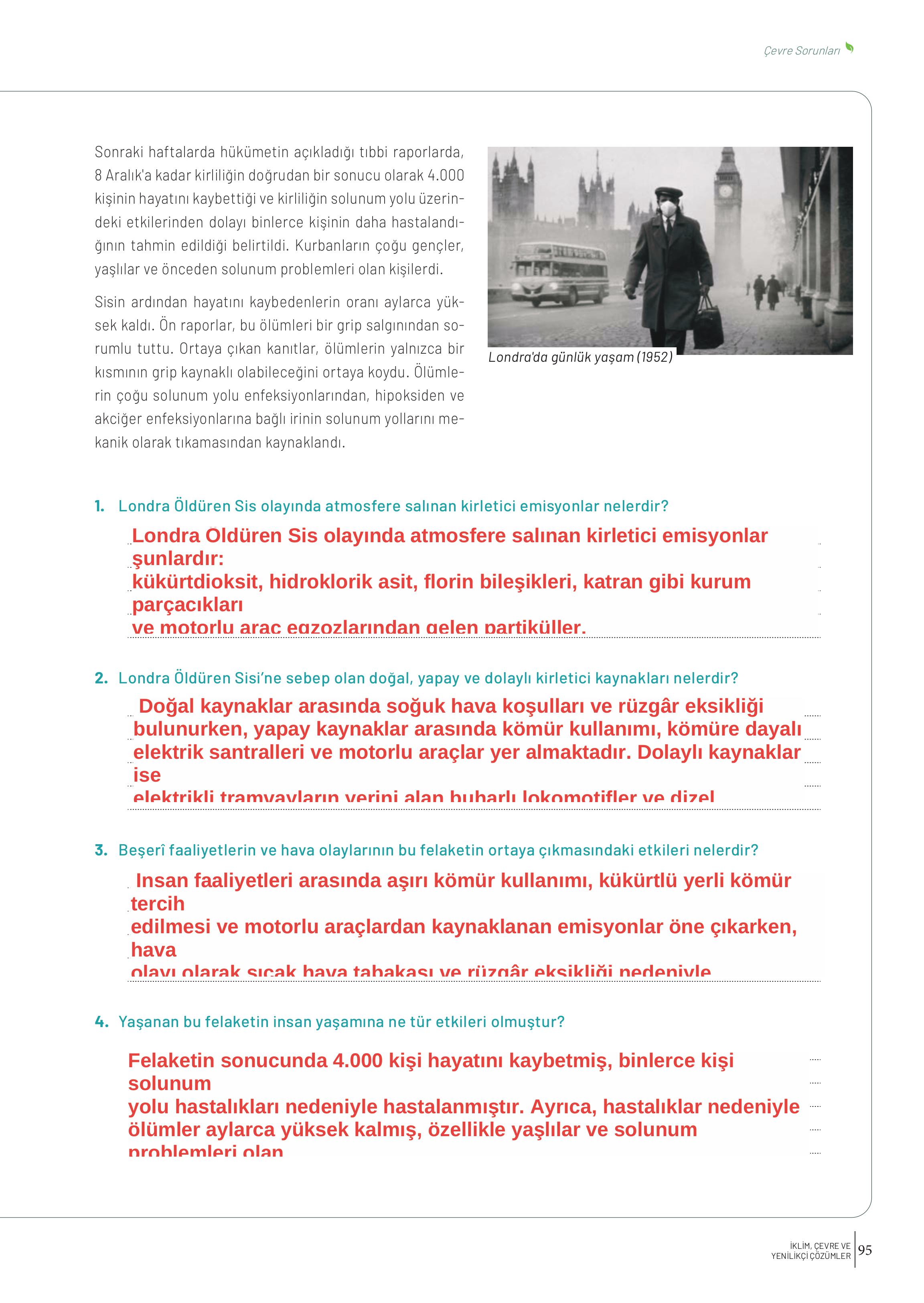 10. Sınıf Meb Yayınları İklim Çevre Ve Yenilikçi Çözümler Ders Kitabı Sayfa 95 Cevapları