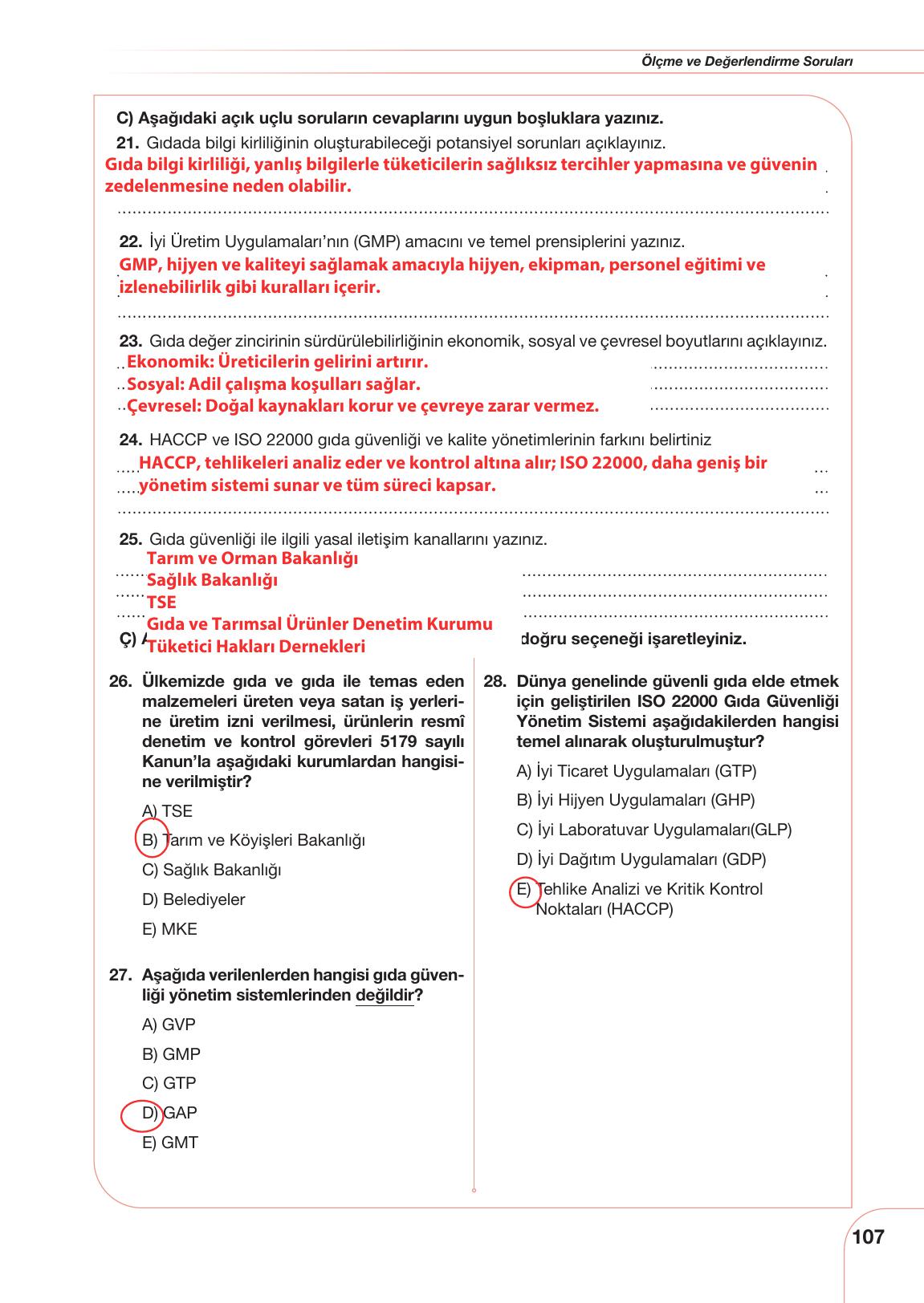 10. Sınıf Meb Yayınları Sürdürülebilir Tarım Ve Gıda Güvenliği Ders Kitabı Sayfa 107 Cevapları