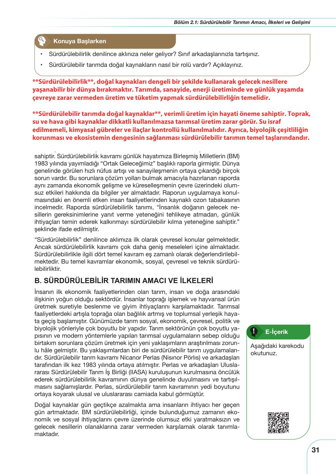 10. Sınıf Meb Yayınları Sürdürülebilir Tarım Ve Gıda Güvenliği Ders Kitabı Sayfa 31 Cevapları