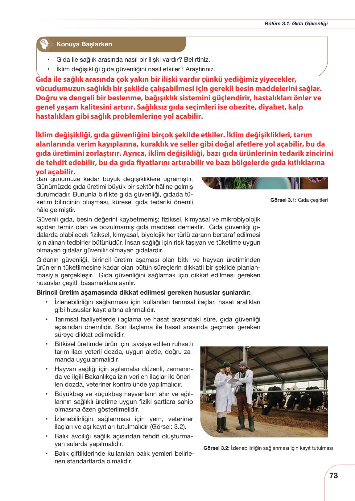 10. Sınıf Meb Yayınları Sürdürülebilir Tarım Ve Gıda Güvenliği Ders Kitabı Sayfa 73 Cevapları