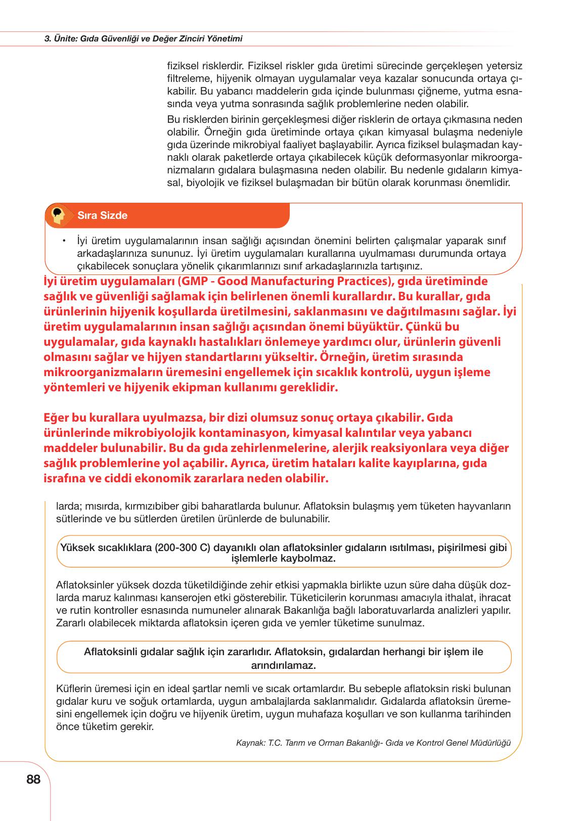 10. Sınıf Meb Yayınları Sürdürülebilir Tarım Ve Gıda Güvenliği Ders Kitabı Sayfa 88 Cevapları