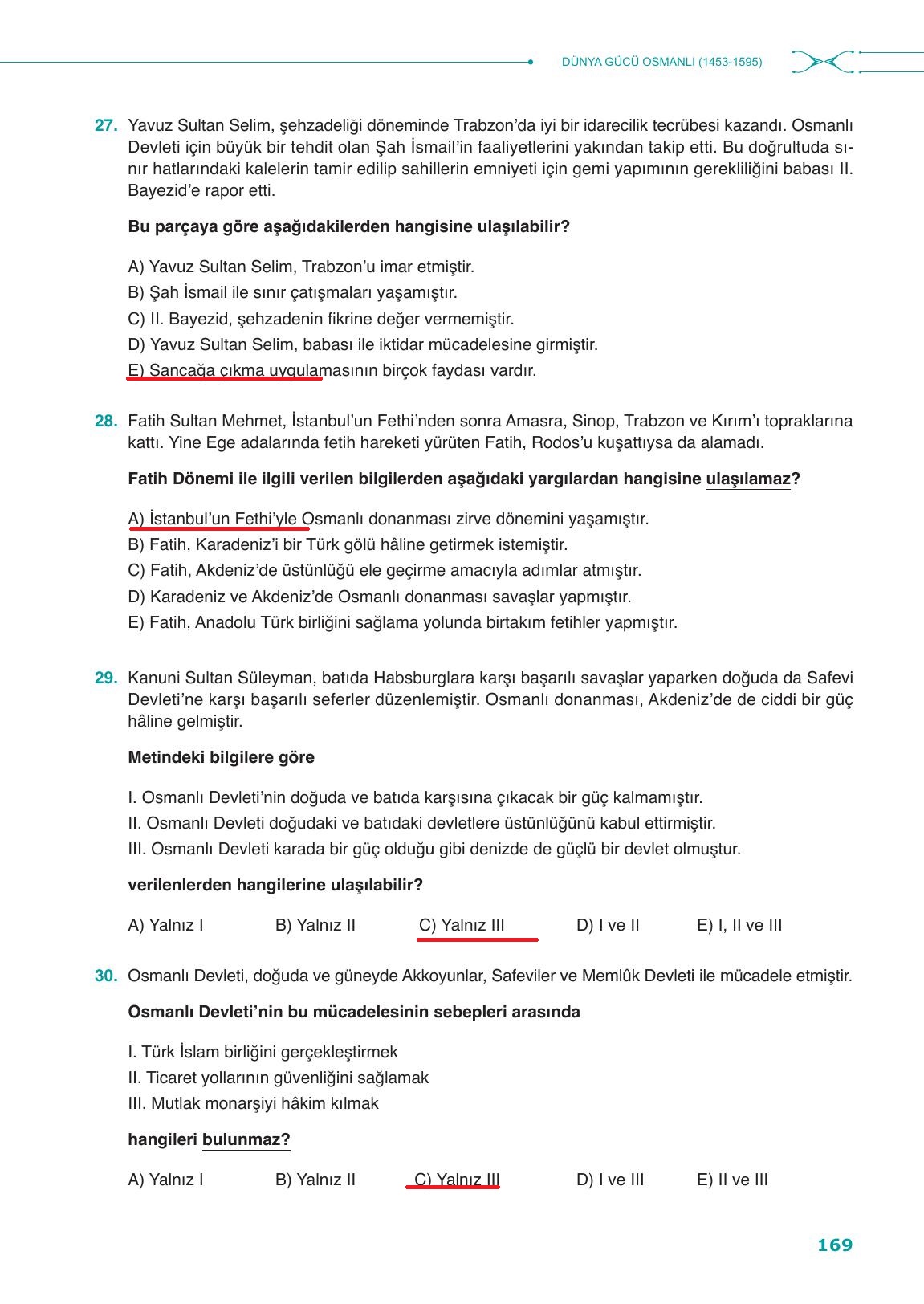 10. Sınıf Meb Yayınları Tarih Ders Kitabı Sayfa 169 Cevapları