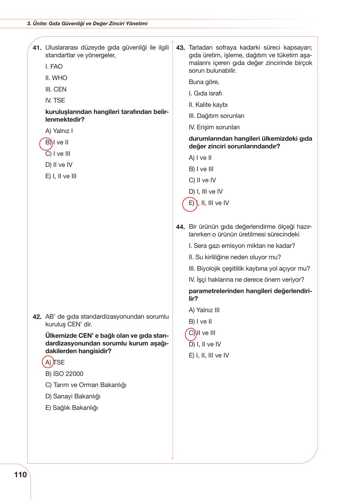 10. Sınıf Meb Yayınları Tarım Ve Gıda Güvenliği Ders Kitabı Sayfa 110 Cevapları