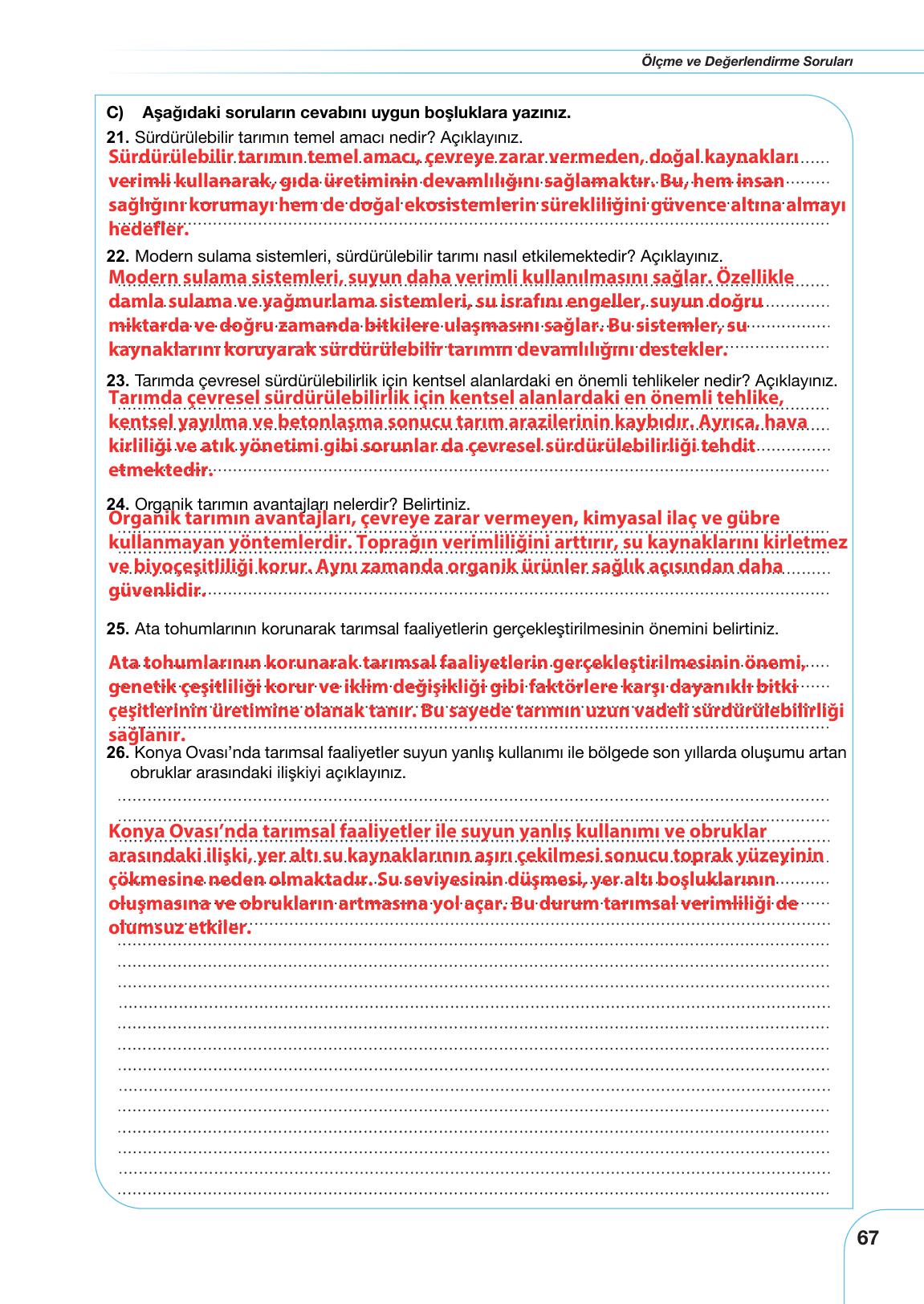 10. Sınıf Meb Yayınları Tarım Ve Gıda Güvenliği Ders Kitabı Sayfa 67 Cevapları