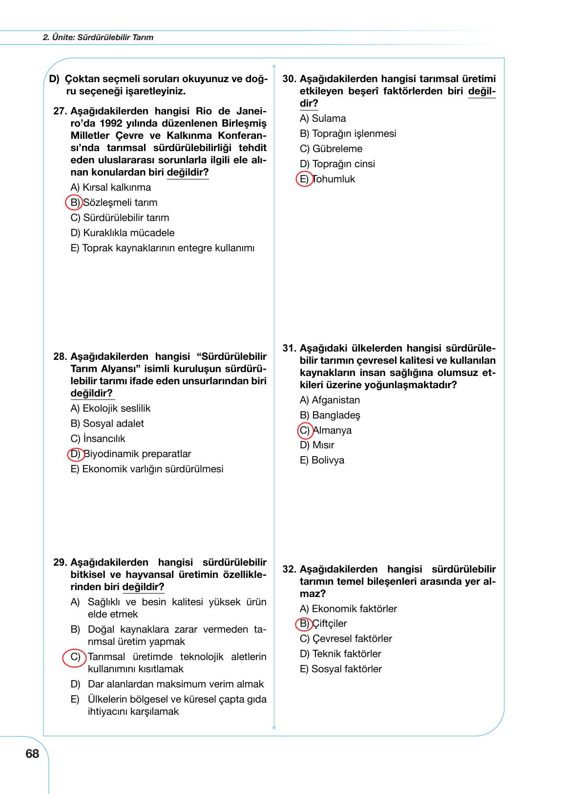 10. Sınıf Meb Yayınları Tarım Ve Gıda Güvenliği Ders Kitabı Sayfa 68 Cevapları