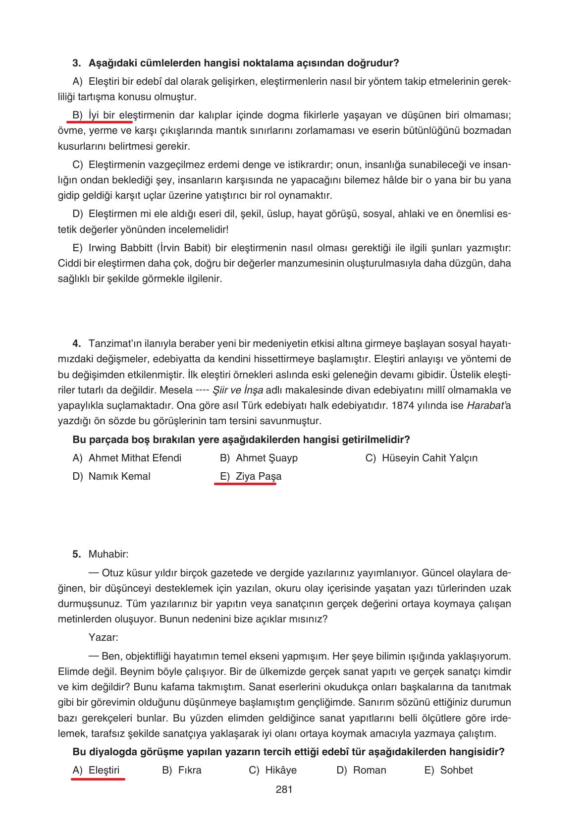 11. Sınıf Gizem Yayınları Türk Dili Ve Edebiyatı Ders Kitabı Sayfa 281 Cevapları
