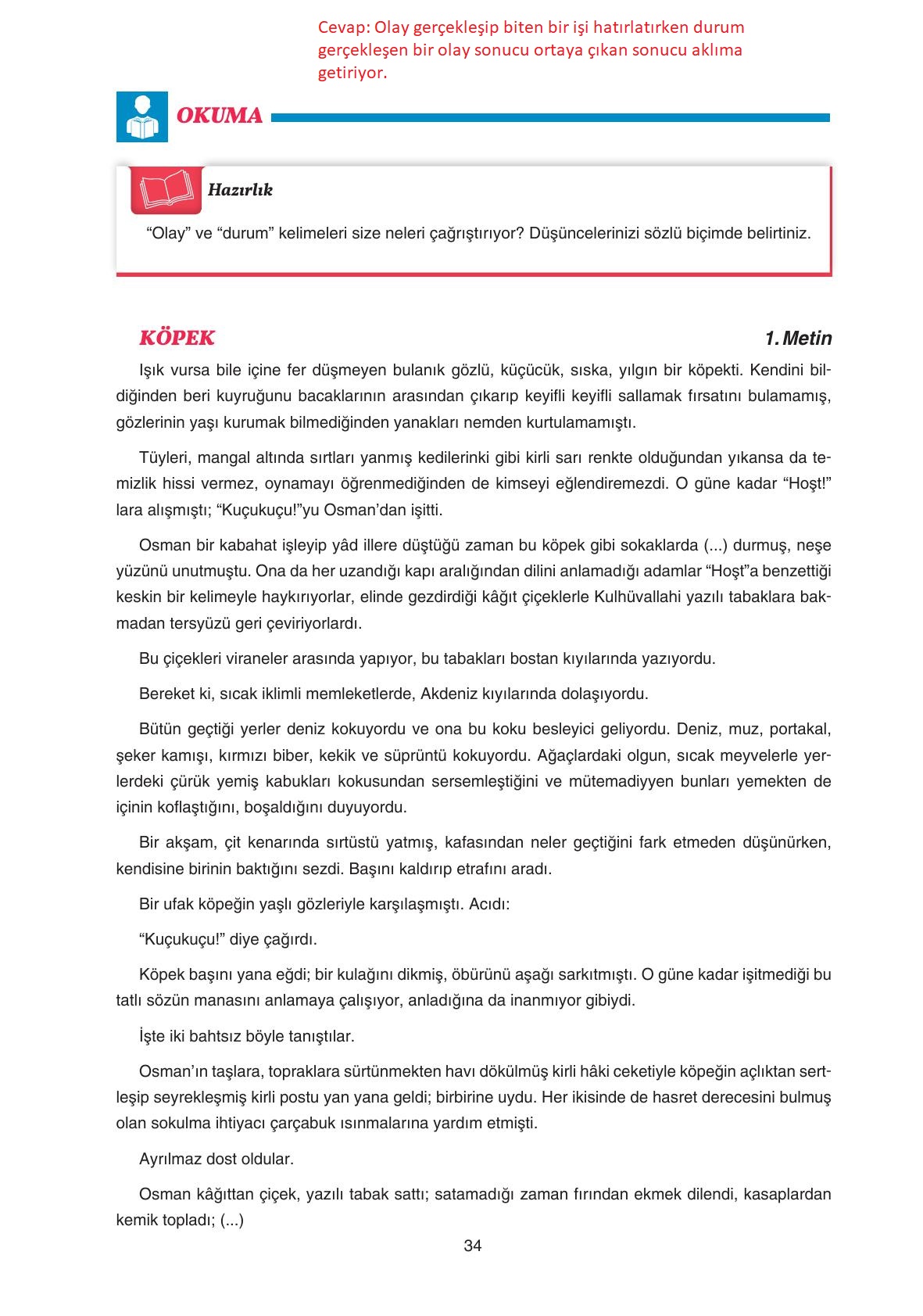 11. Sınıf Gizem Yayınları Türk Dili Ve Edebiyatı Ders Kitabı Sayfa 34 Cevapları