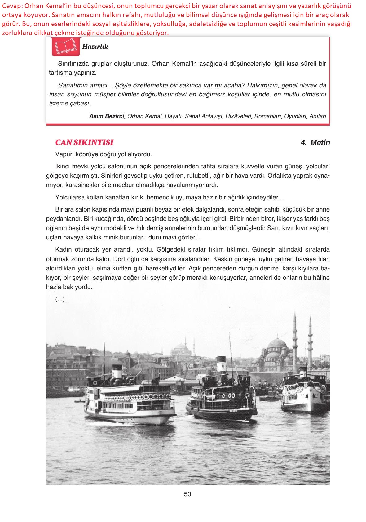 11. Sınıf Gizem Yayınları Türk Dili Ve Edebiyatı Ders Kitabı Sayfa 50 Cevapları