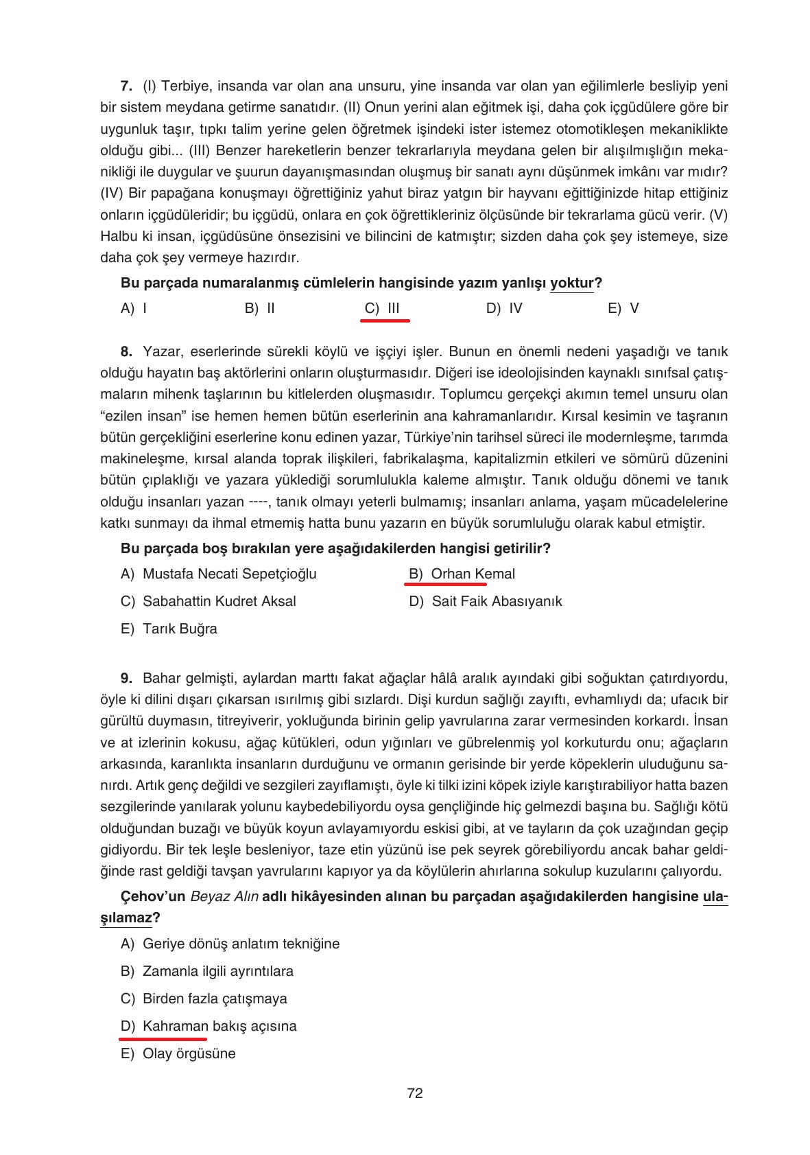 11. Sınıf Gizem Yayınları Türk Dili Ve Edebiyatı Ders Kitabı Sayfa 72 Cevapları