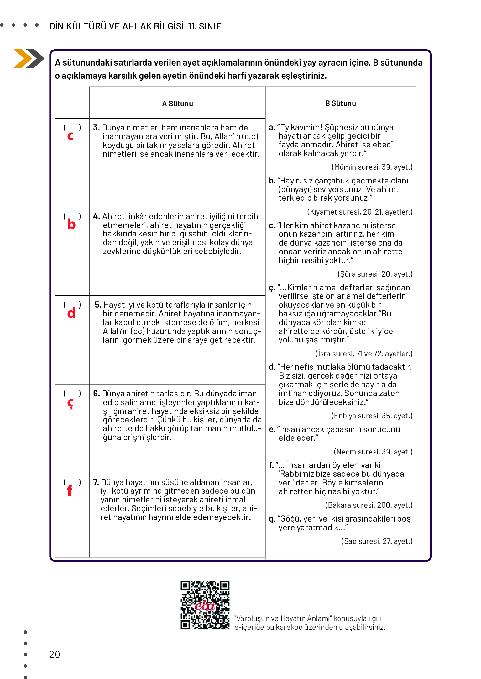 11. Sınıf Meb Yayınları Din Kültürü Ve Ahlak Bilgisi Ders Kitabı Sayfa 20 Cevapları
