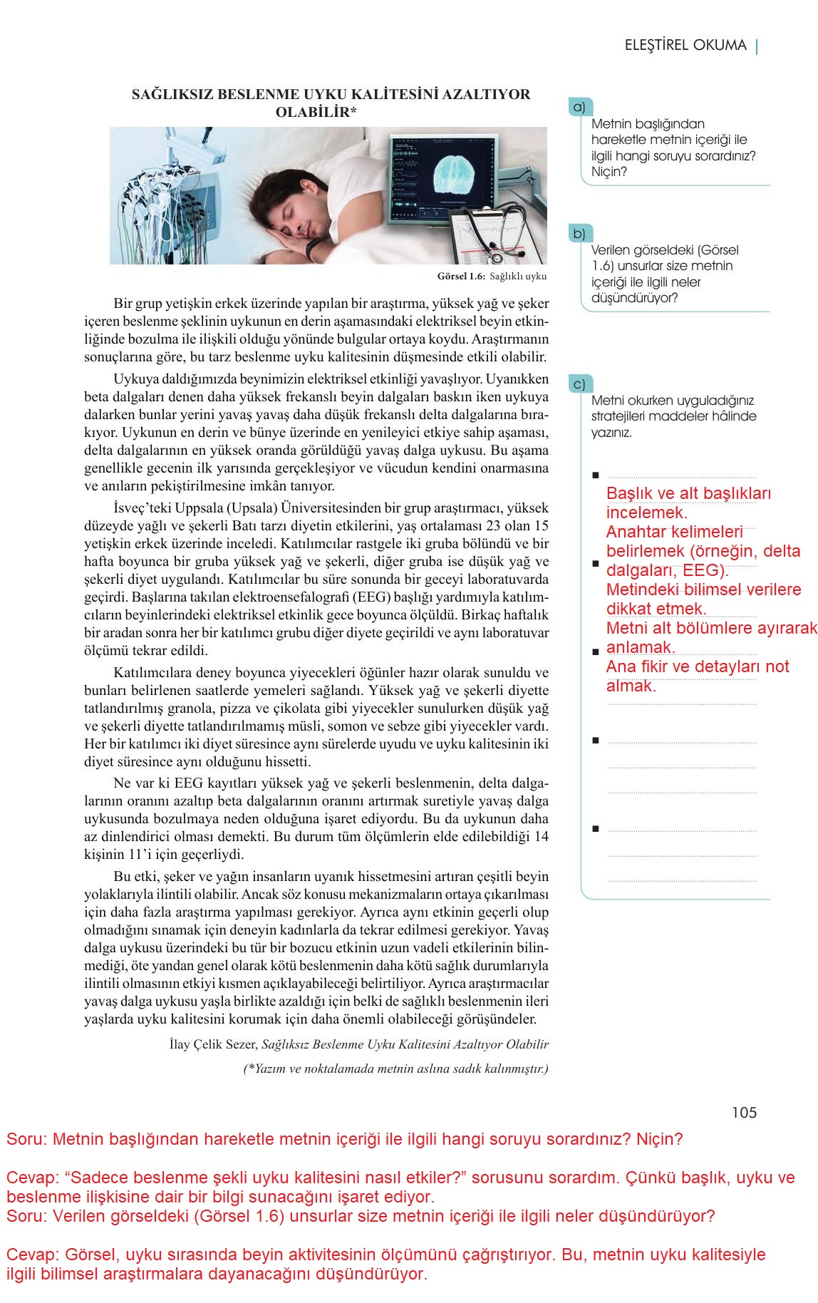 11. Sınıf Meb Yayınları Metin Tahlilleri Ders Kitabı Sayfa 105 Cevapları