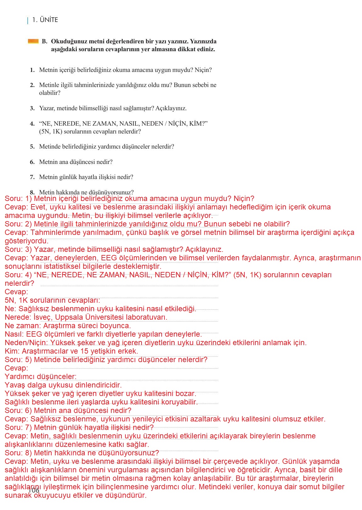 11. Sınıf Meb Yayınları Metin Tahlilleri Ders Kitabı Sayfa 106 Cevapları