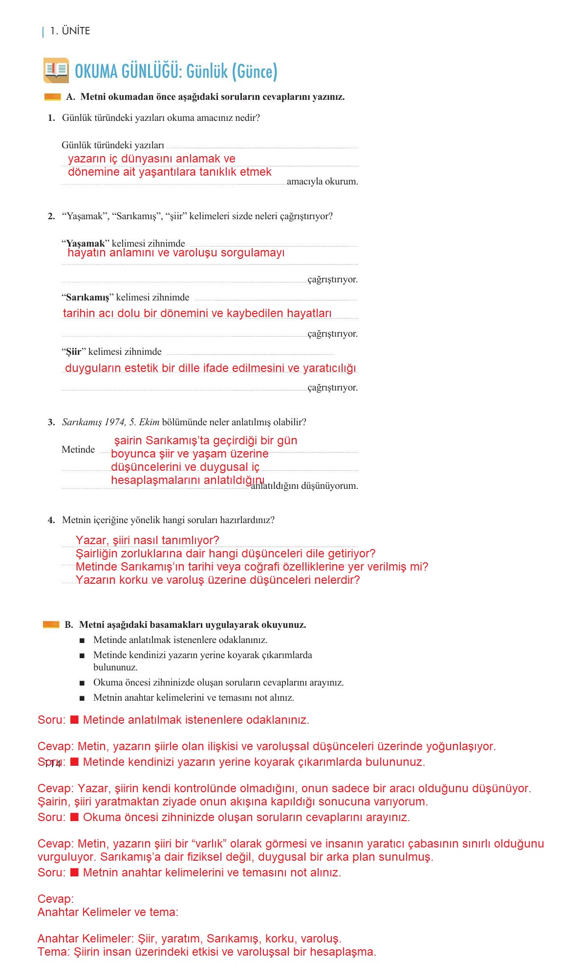 11. Sınıf Meb Yayınları Metin Tahlilleri Ders Kitabı Sayfa 114 Cevapları