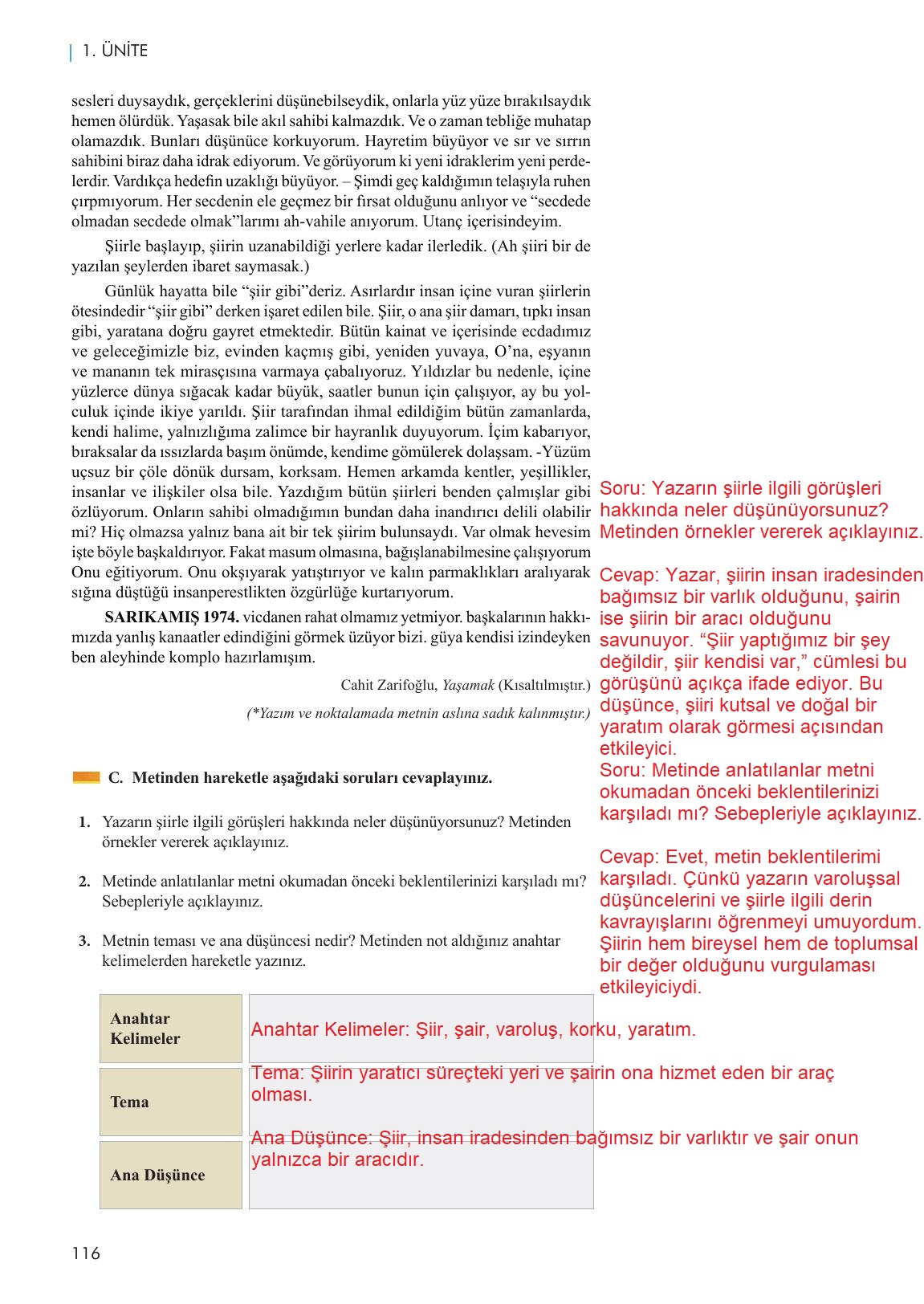 11. Sınıf Meb Yayınları Metin Tahlilleri Ders Kitabı Sayfa 116 Cevapları