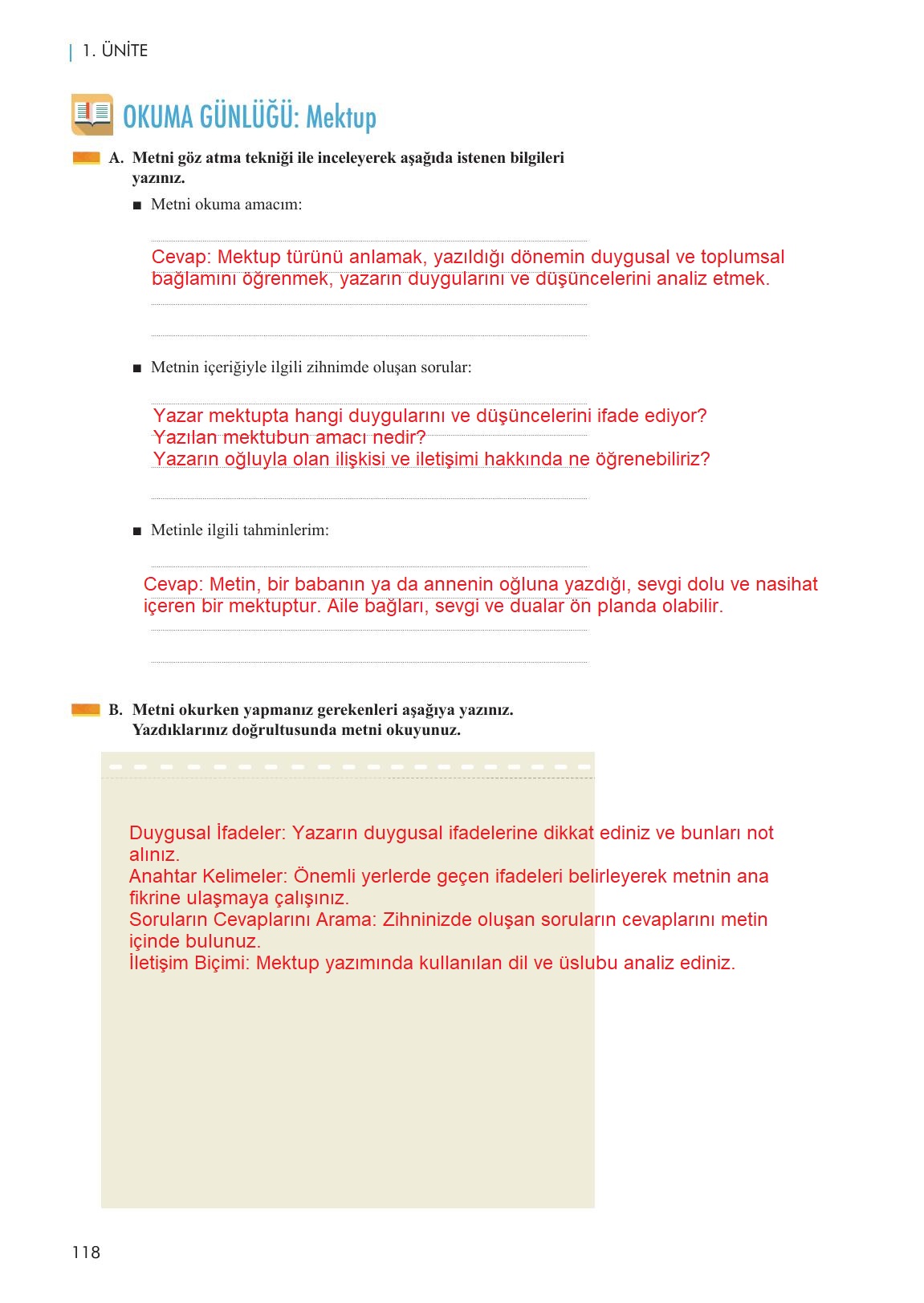 11. Sınıf Meb Yayınları Metin Tahlilleri Ders Kitabı Sayfa 118 Cevapları