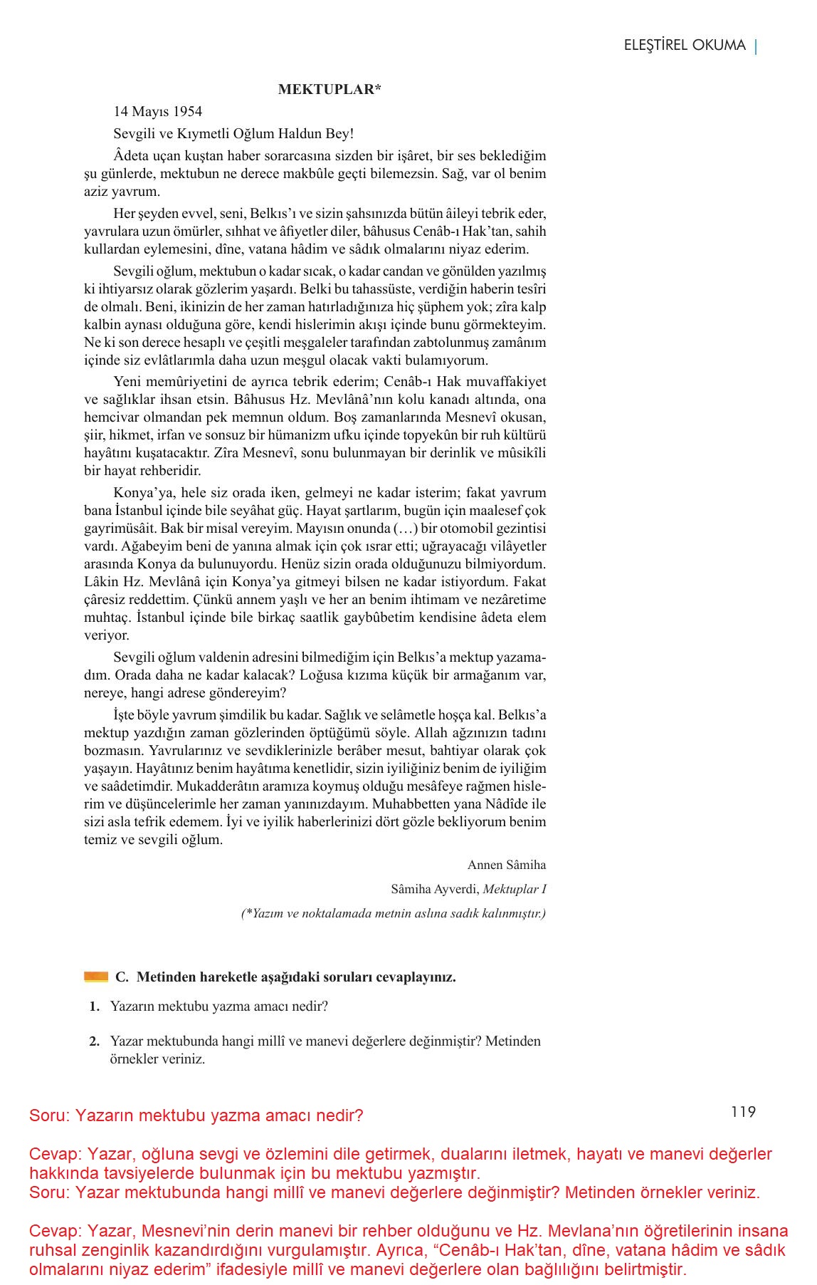 11. Sınıf Meb Yayınları Metin Tahlilleri Ders Kitabı Sayfa 119 Cevapları
