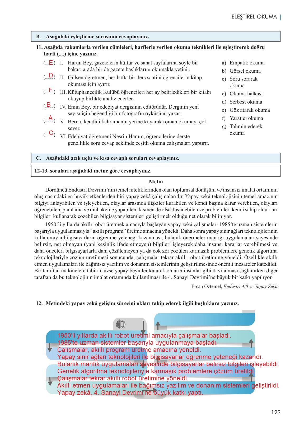 11. Sınıf Meb Yayınları Metin Tahlilleri Ders Kitabı Sayfa 123 Cevapları