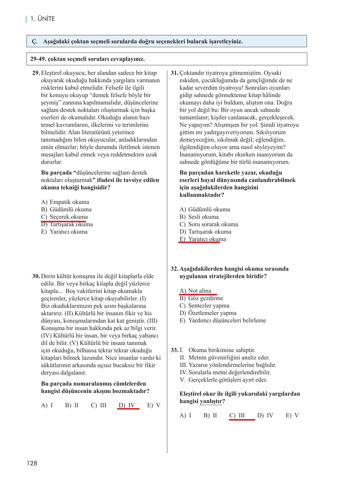 11. Sınıf Meb Yayınları Metin Tahlilleri Ders Kitabı Sayfa 128 Cevapları