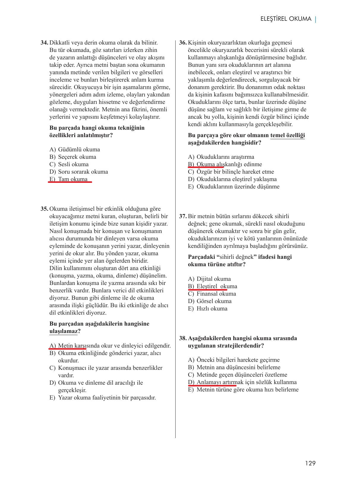 11. Sınıf Meb Yayınları Metin Tahlilleri Ders Kitabı Sayfa 129 Cevapları