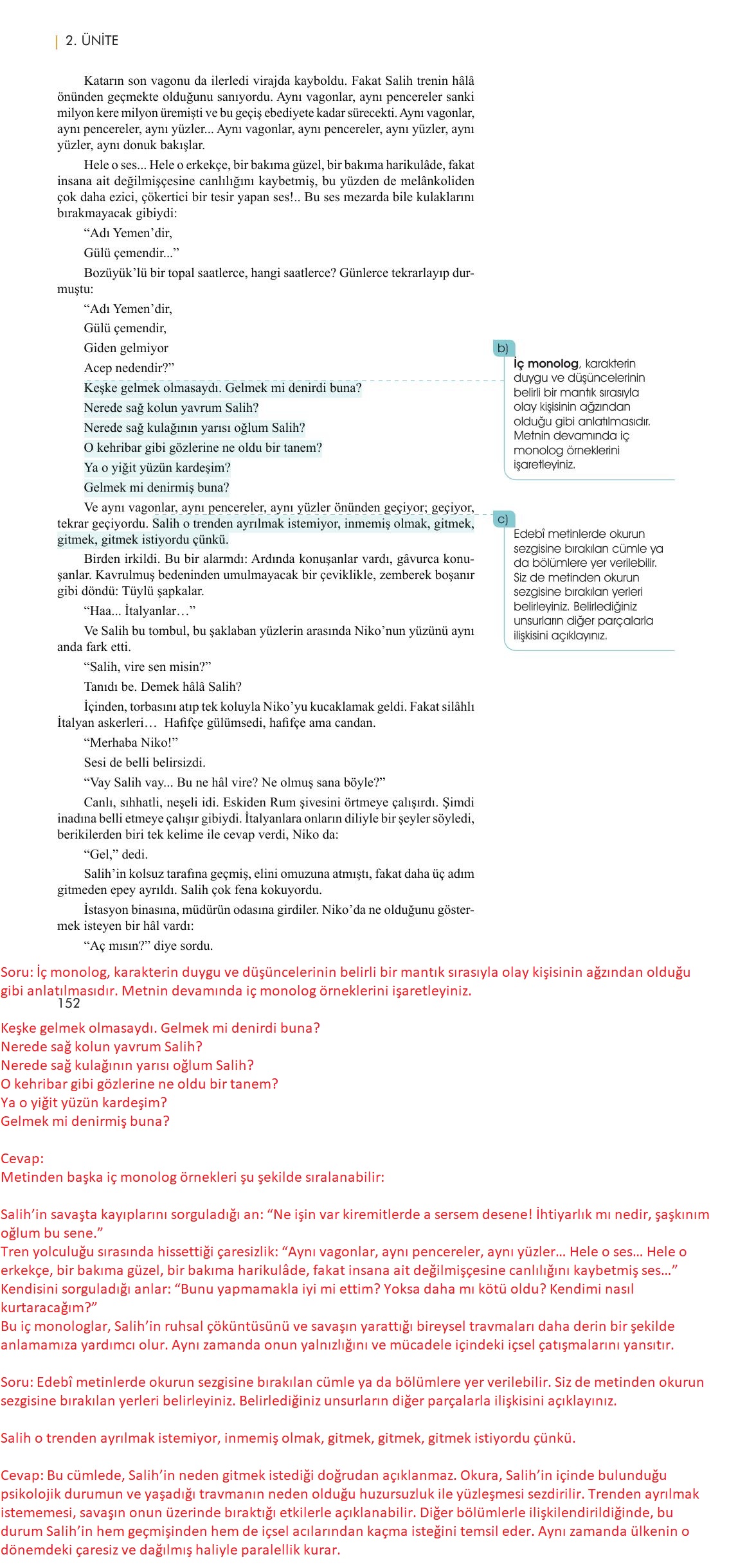 11. Sınıf Meb Yayınları Metin Tahlilleri Ders Kitabı Sayfa 152 Cevapları