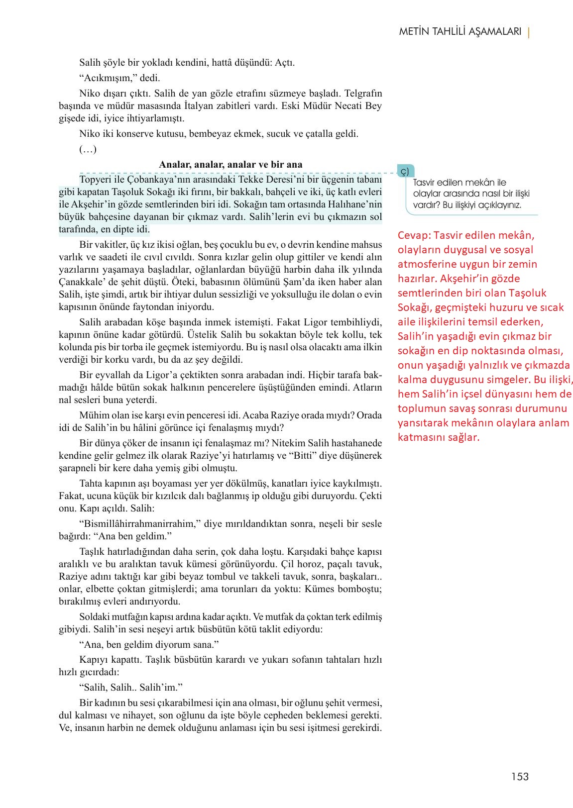11. Sınıf Meb Yayınları Metin Tahlilleri Ders Kitabı Sayfa 153 Cevapları