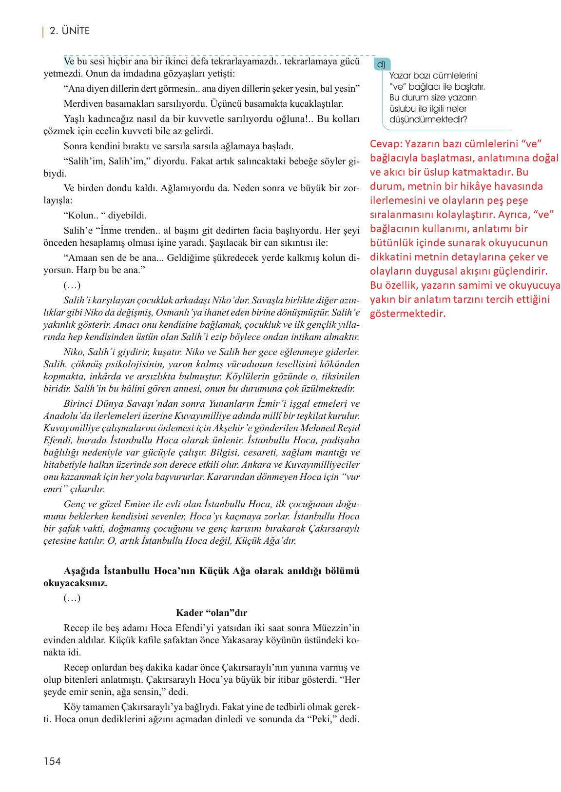 11. Sınıf Meb Yayınları Metin Tahlilleri Ders Kitabı Sayfa 154 Cevapları