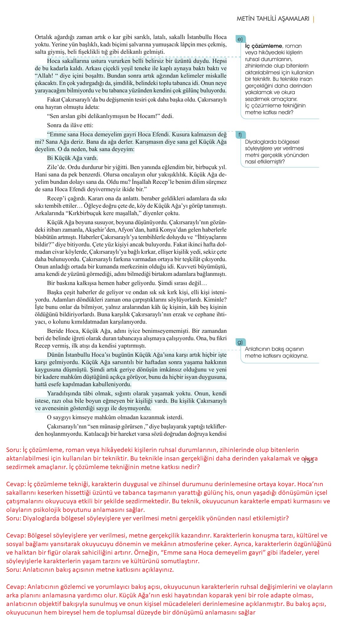 11. Sınıf Meb Yayınları Metin Tahlilleri Ders Kitabı Sayfa 155 Cevapları