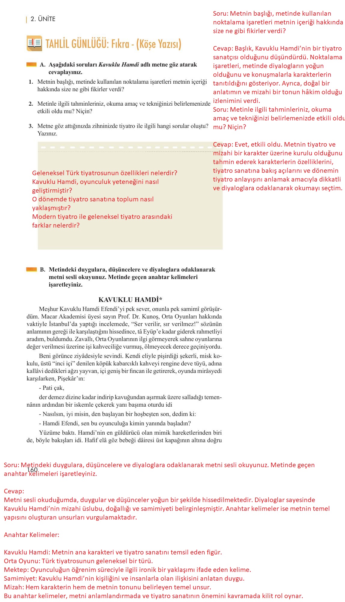11. Sınıf Meb Yayınları Metin Tahlilleri Ders Kitabı Sayfa 160 Cevapları