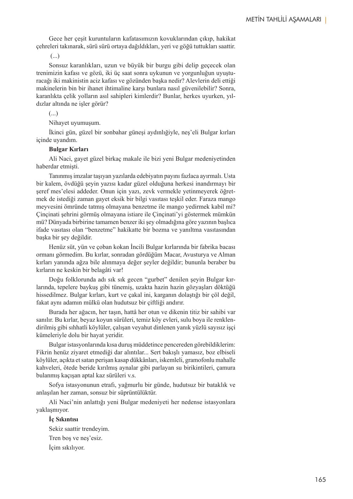 11. Sınıf Meb Yayınları Metin Tahlilleri Ders Kitabı Sayfa 165 Cevapları
