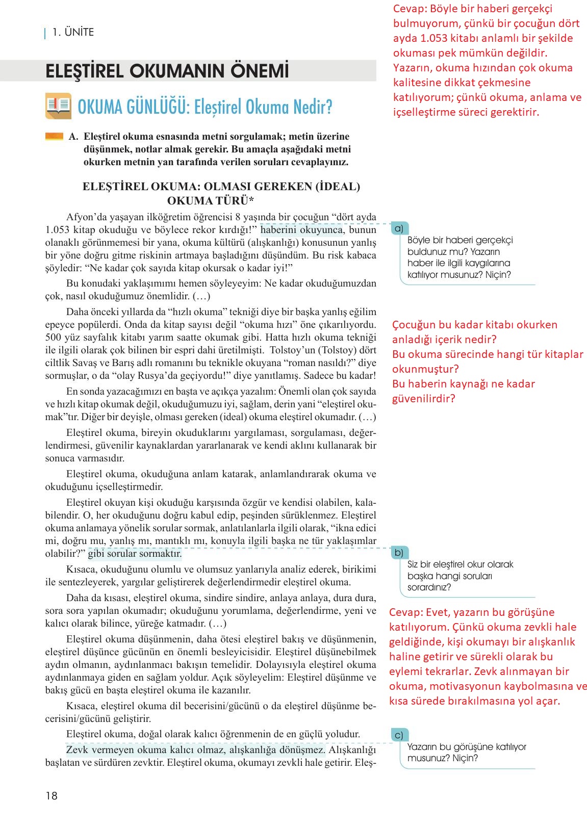 11. Sınıf Meb Yayınları Metin Tahlilleri Ders Kitabı Sayfa 18 Cevapları