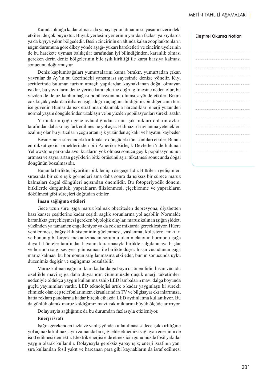 11. Sınıf Meb Yayınları Metin Tahlilleri Ders Kitabı Sayfa 231 Cevapları